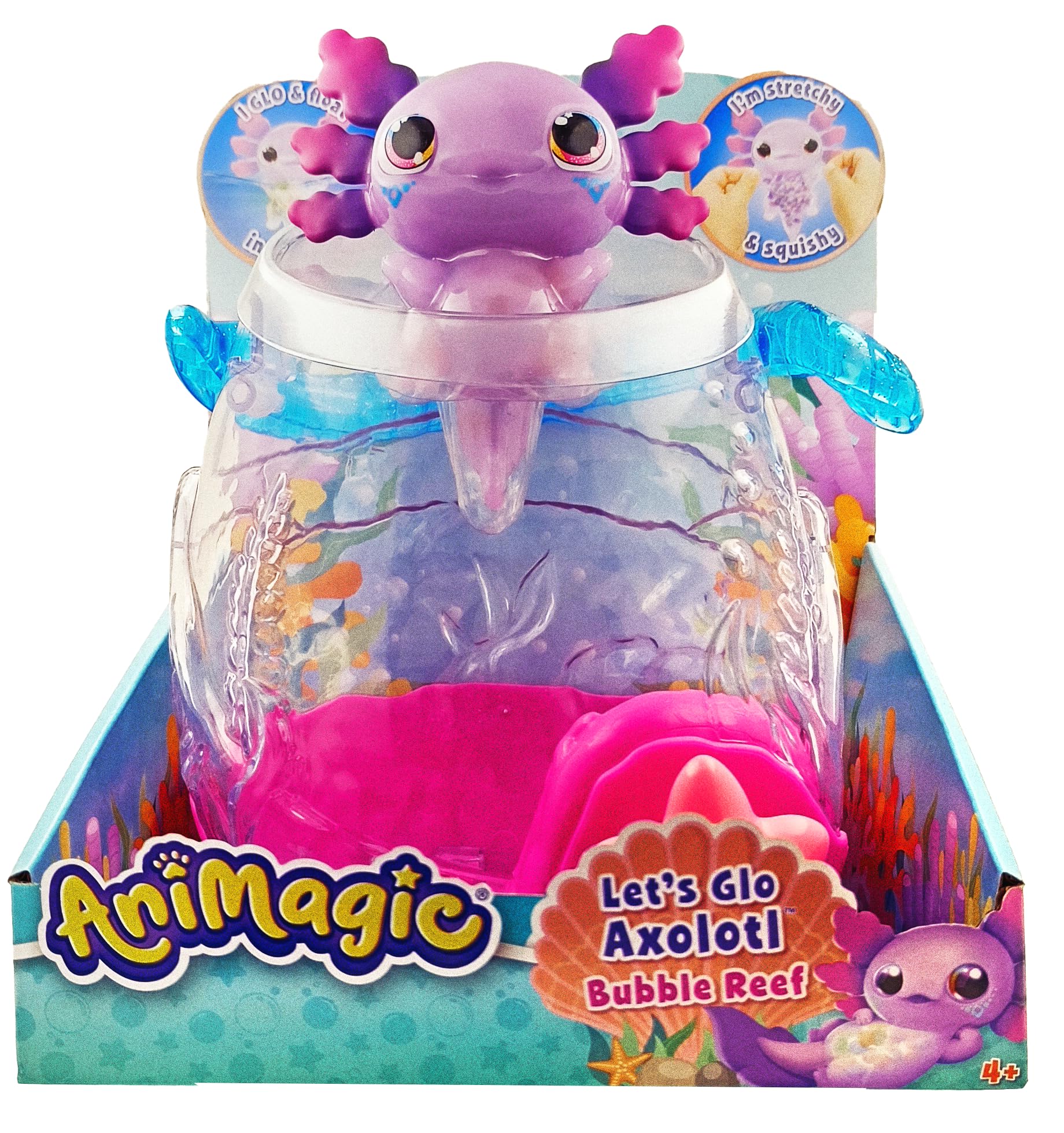 Animagic Let's Glo Axolotl Bubble Reef - Interactive Light-Up Electronic Aquarium Playset