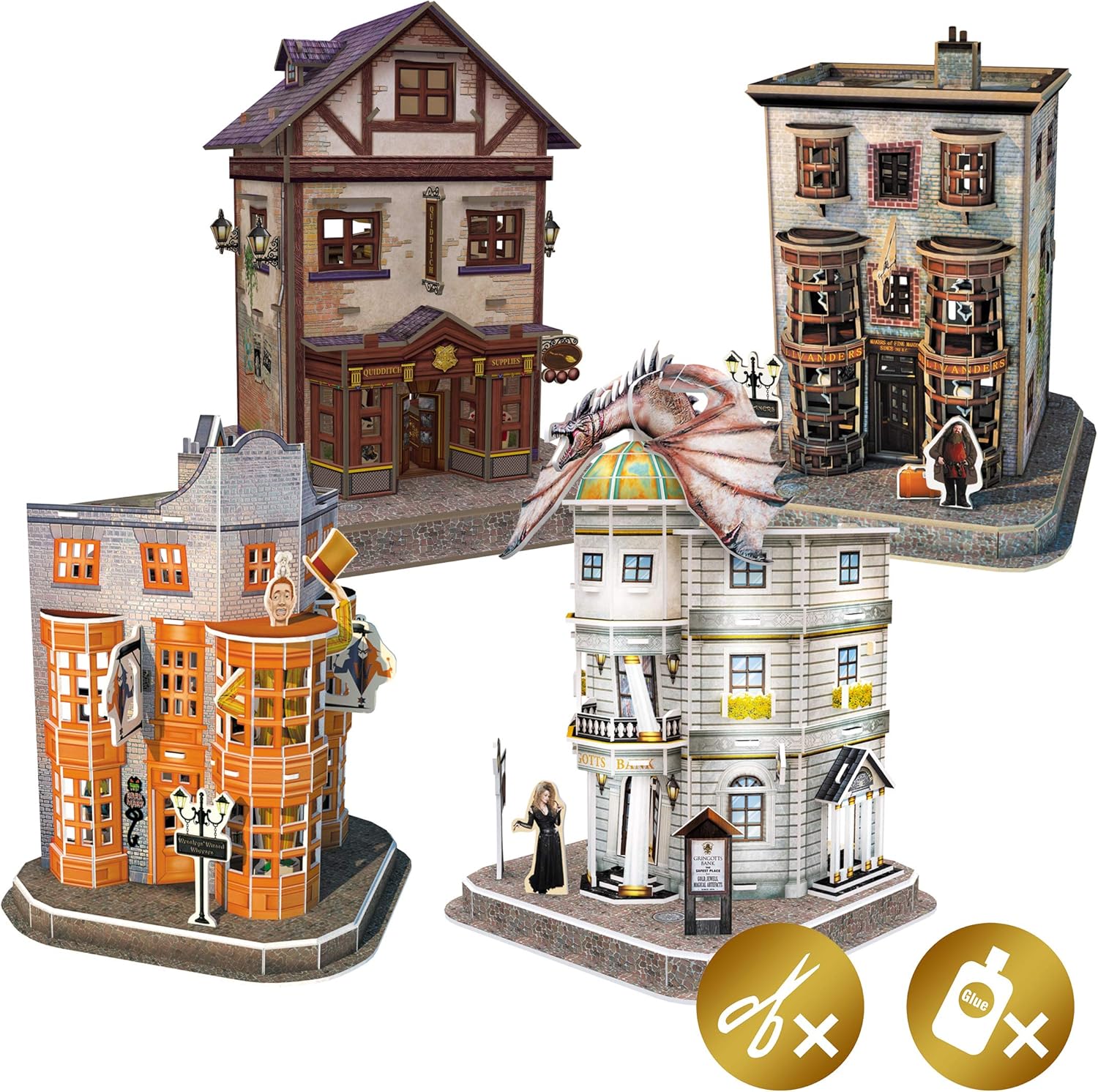 Harry Potter 7585 Diagon Alley 4-in-1 3D Puzzle Set - Foam Building Kit for Ages 8+ 3