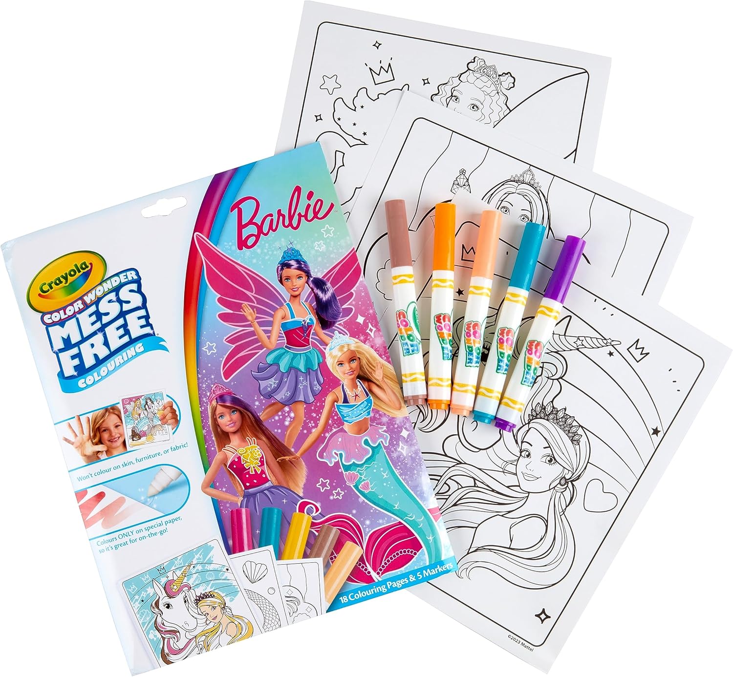Crayola Color Wonder Barbie Coloring Kit - Mess-Free Coloring for Kids Ages 3+ 5