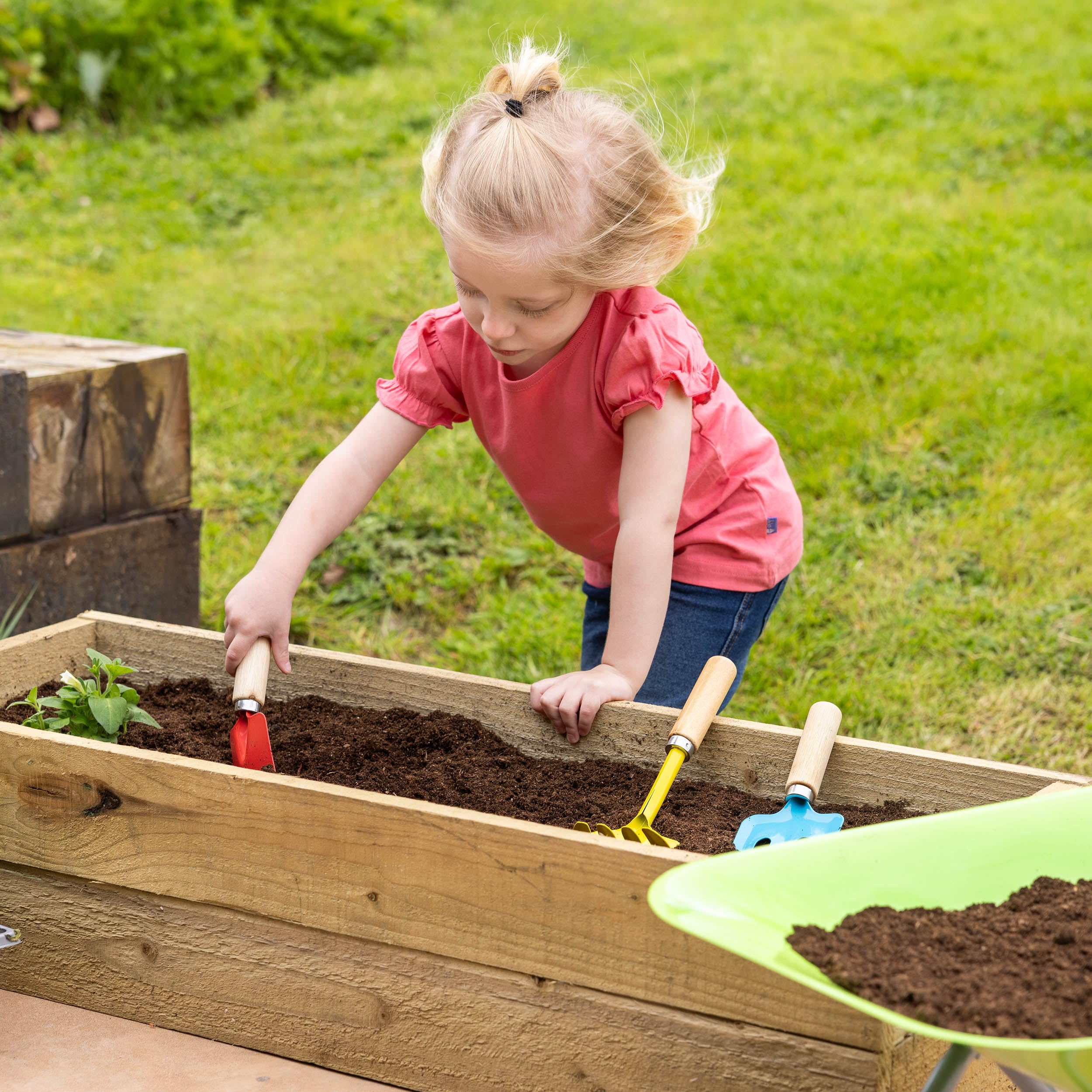 Toyrific Little Roots 3 Piece Children's Gardening Tool Set with Wooden Handles | Ages 3+