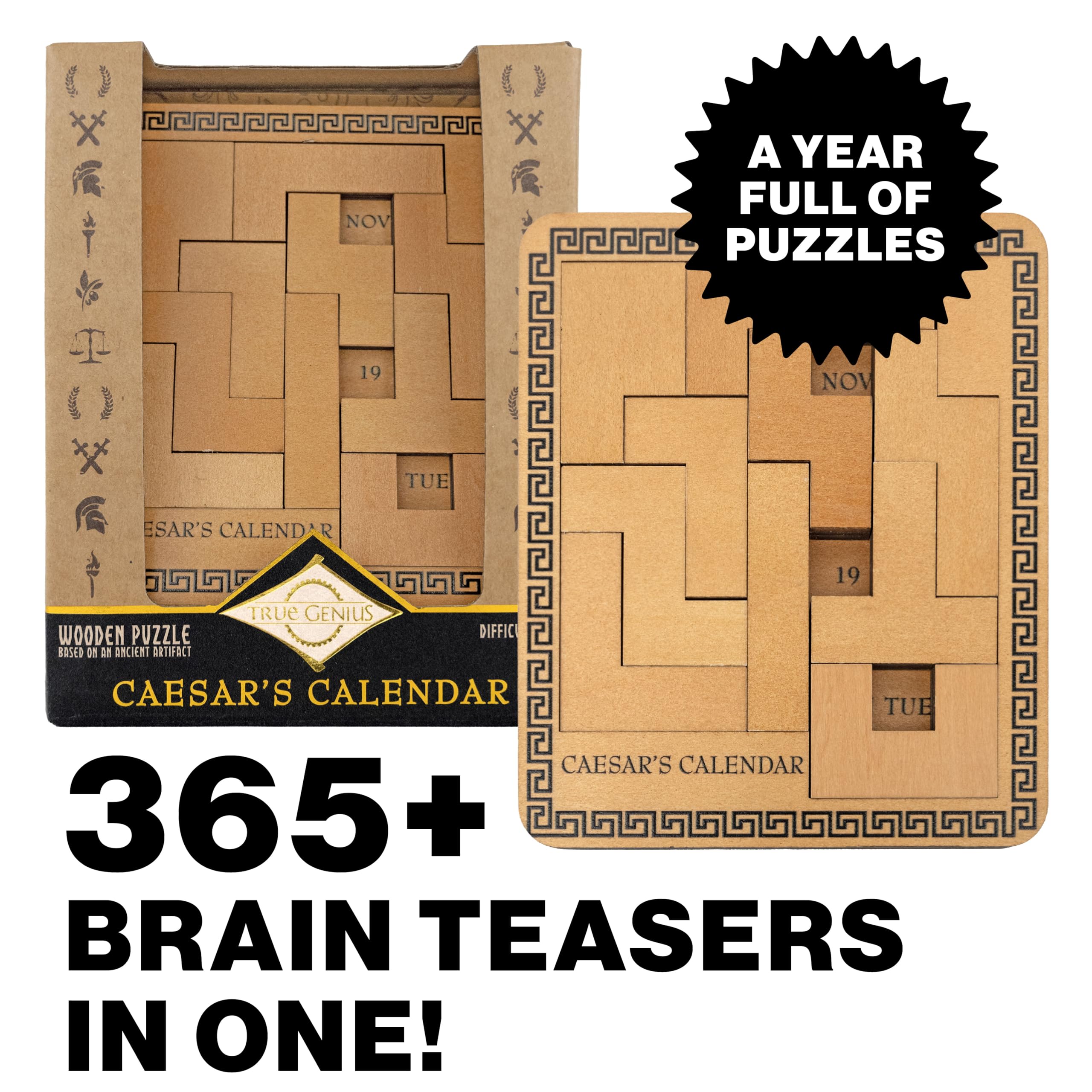 True Genius: Caesar's Calendar - 365-Day Wooden Brain Teaser Puzzle for Adults & Kids 8