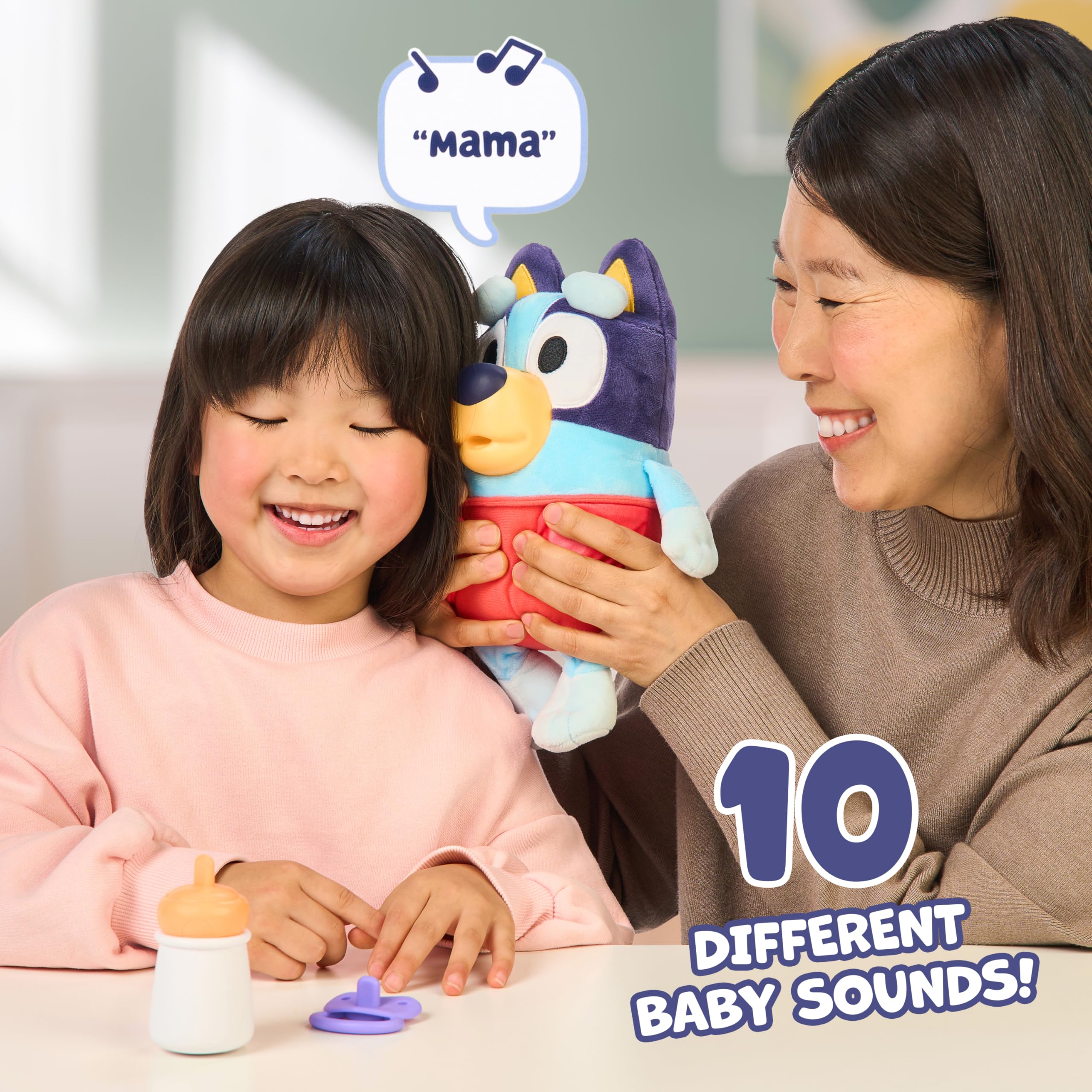 Bluey Cuddle & Care Baby - Interactive Electronic Plush Toy with Sounds & Accessories 7