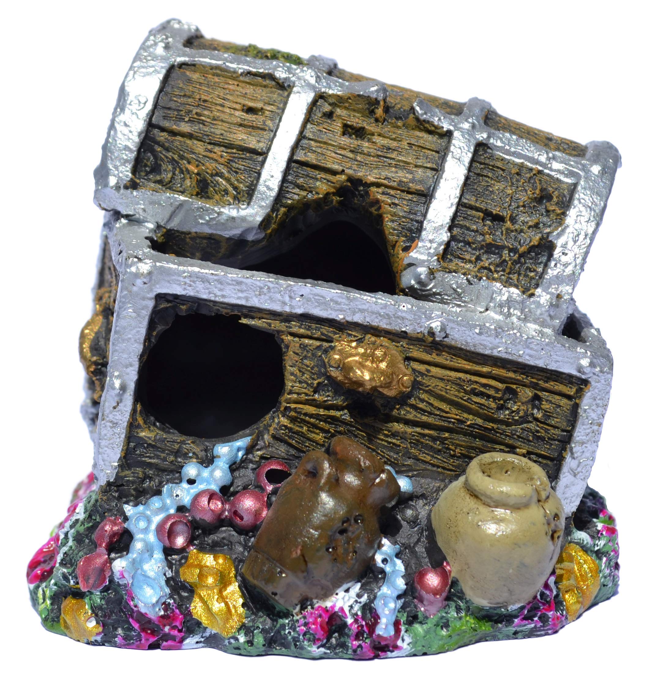 Supa Treasure Chest Aquarium Ornament | Non-Toxic Polyresin | Safe for Coldwater & Tropical Tanks | 6cm L x 7.5cm W x 6.5cm H 6