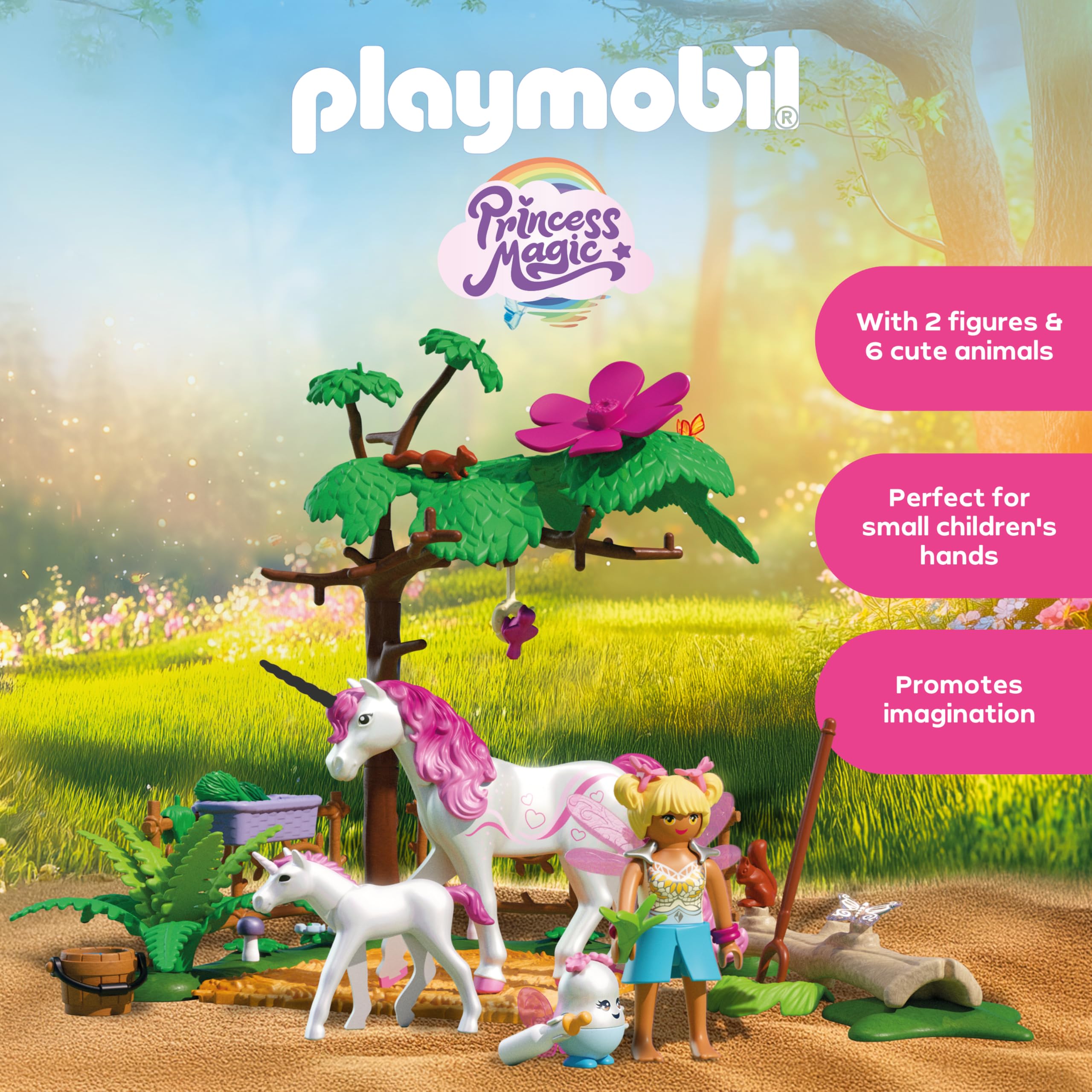 Playmobil Magic Unicorns Enchanting Stable Playset - Unicorn Mom and Foal with Fairy & Joyling Figures 10