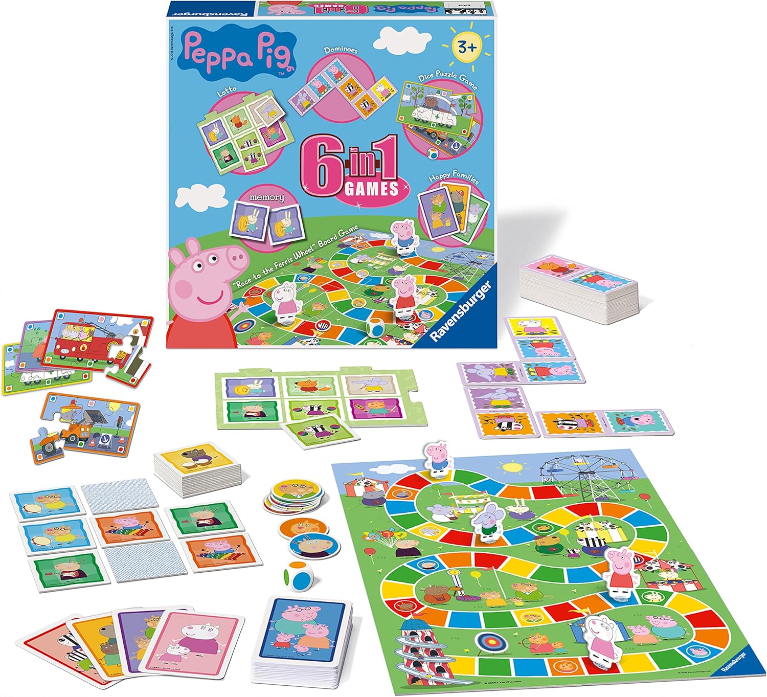 Ravensburger Peppa Pig 6-in-1 Games Compendium - Board, Card & Dice Games for Kids 3+ 6