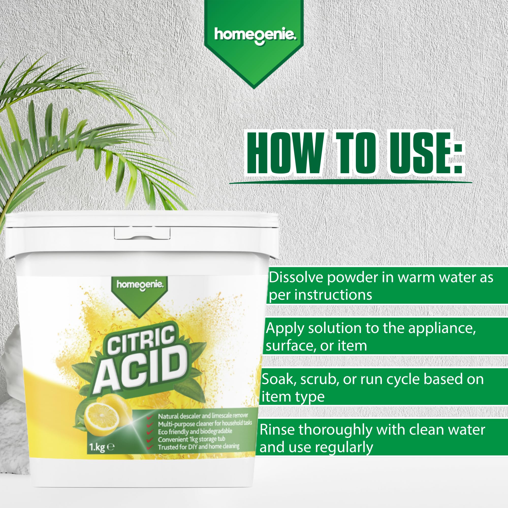 HomeGenie Citric Acid Powder 1kg - Multi-Purpose Cleaning & Descaling Powder 5