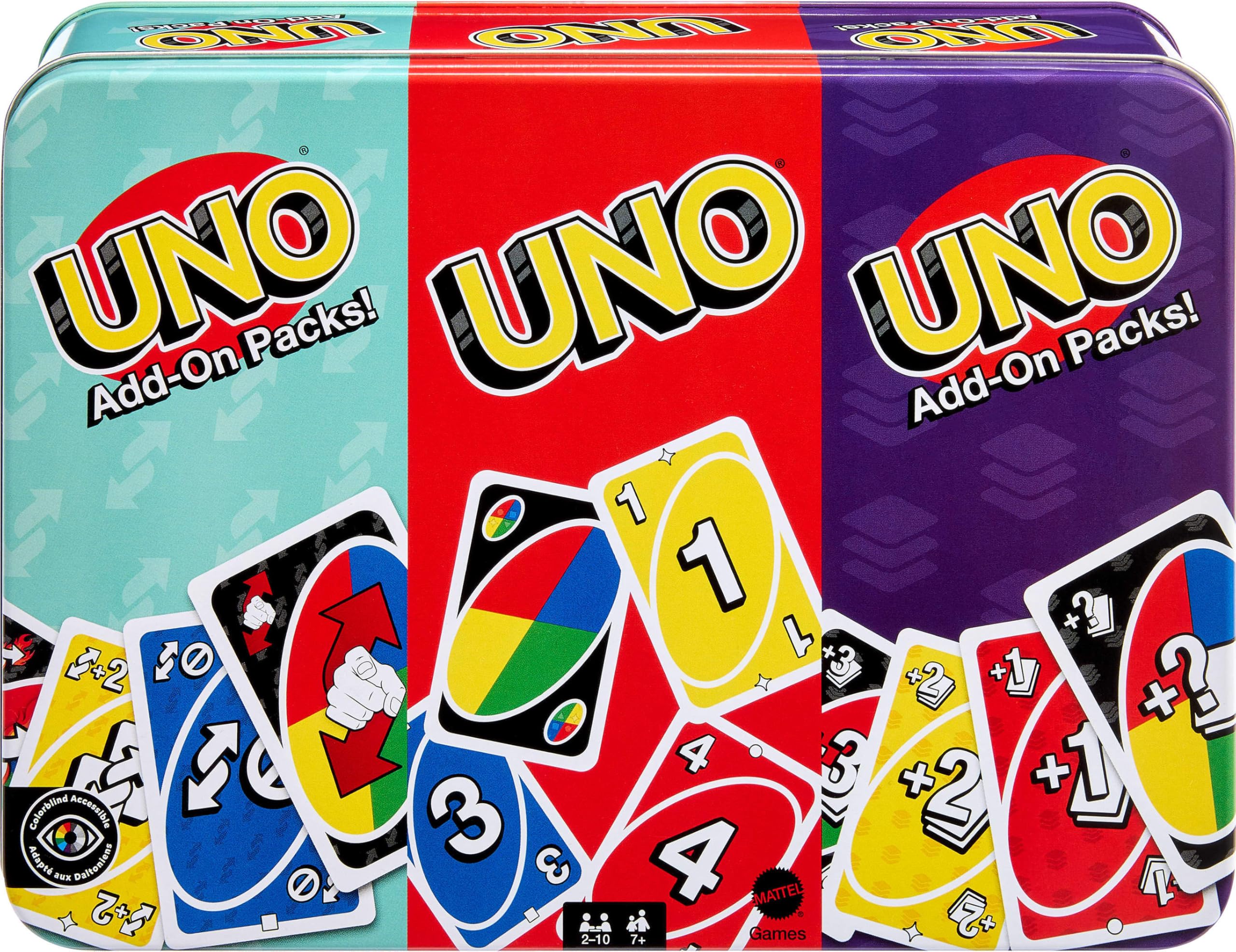 Mattel Games UNO Card Game with 2 Add On Packs & Collectible Tin | 2-10 Players, Ages 7+