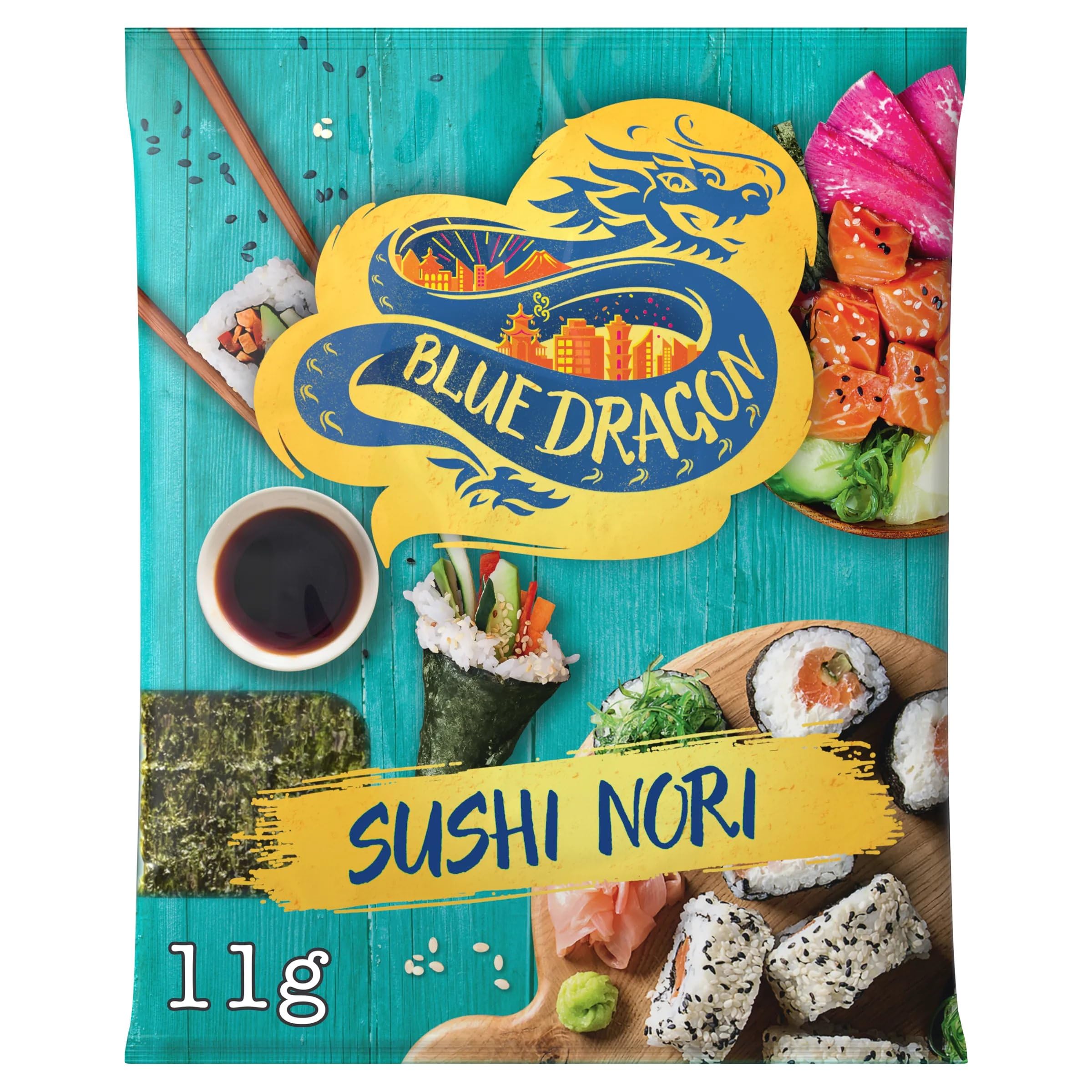 Blue Dragon Sushi Nori - Dried & Roasted Seaweed Sheets | 11g Pack | 5 Sheets