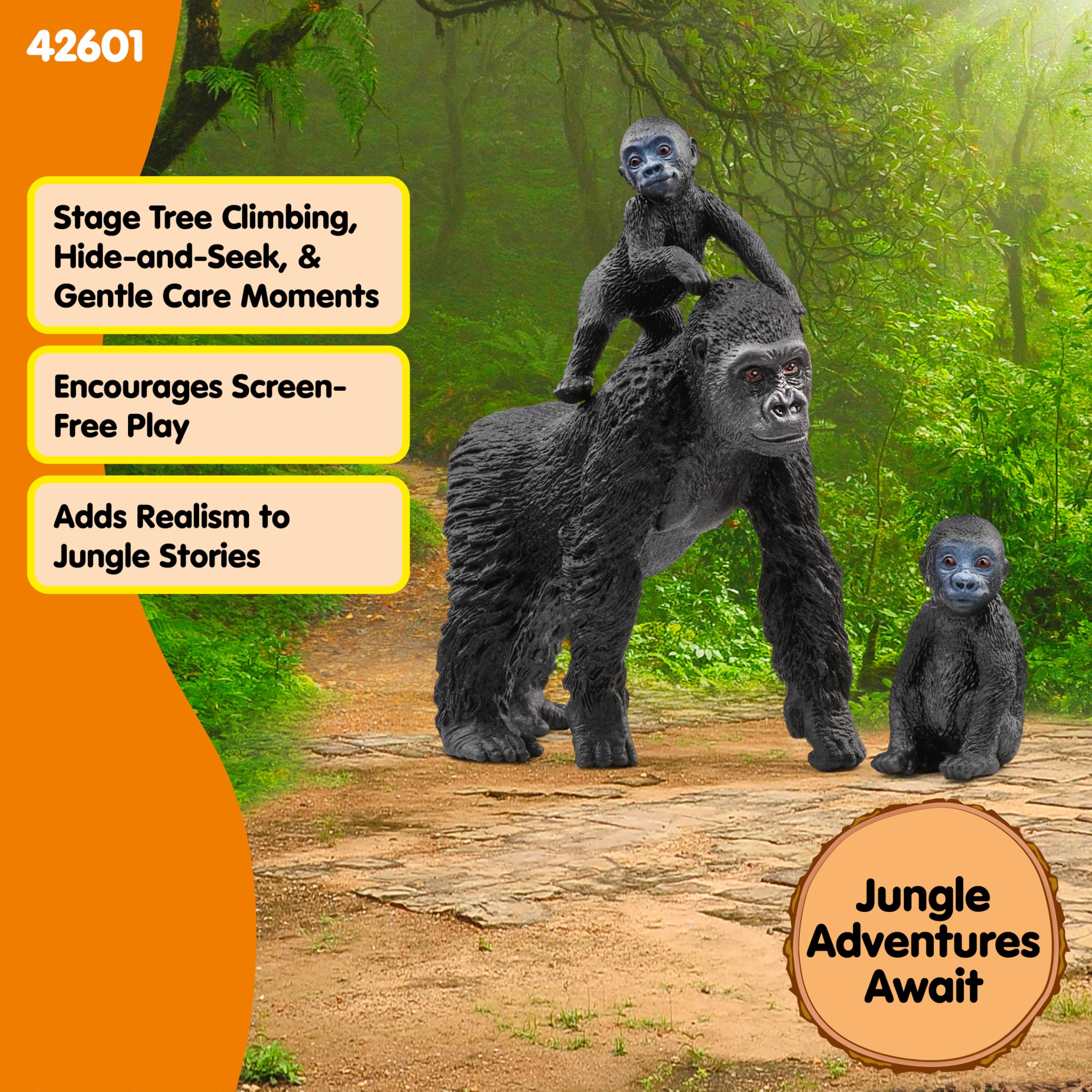 SCHLEICH Gorilla Family Wildlife Playset - 3-Piece Animal Figurine for Kids 3-8 Years 10