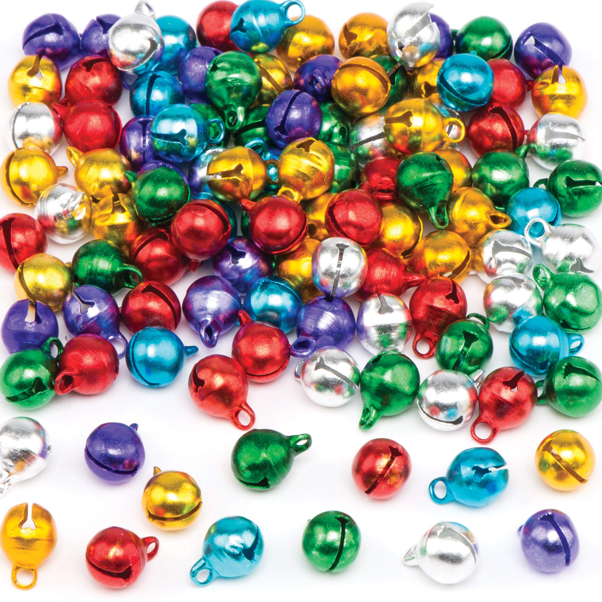 Baker Ross Mini Metallic Coloured Jingle Bells - 120-Piece Craft Set for Christmas Decorations