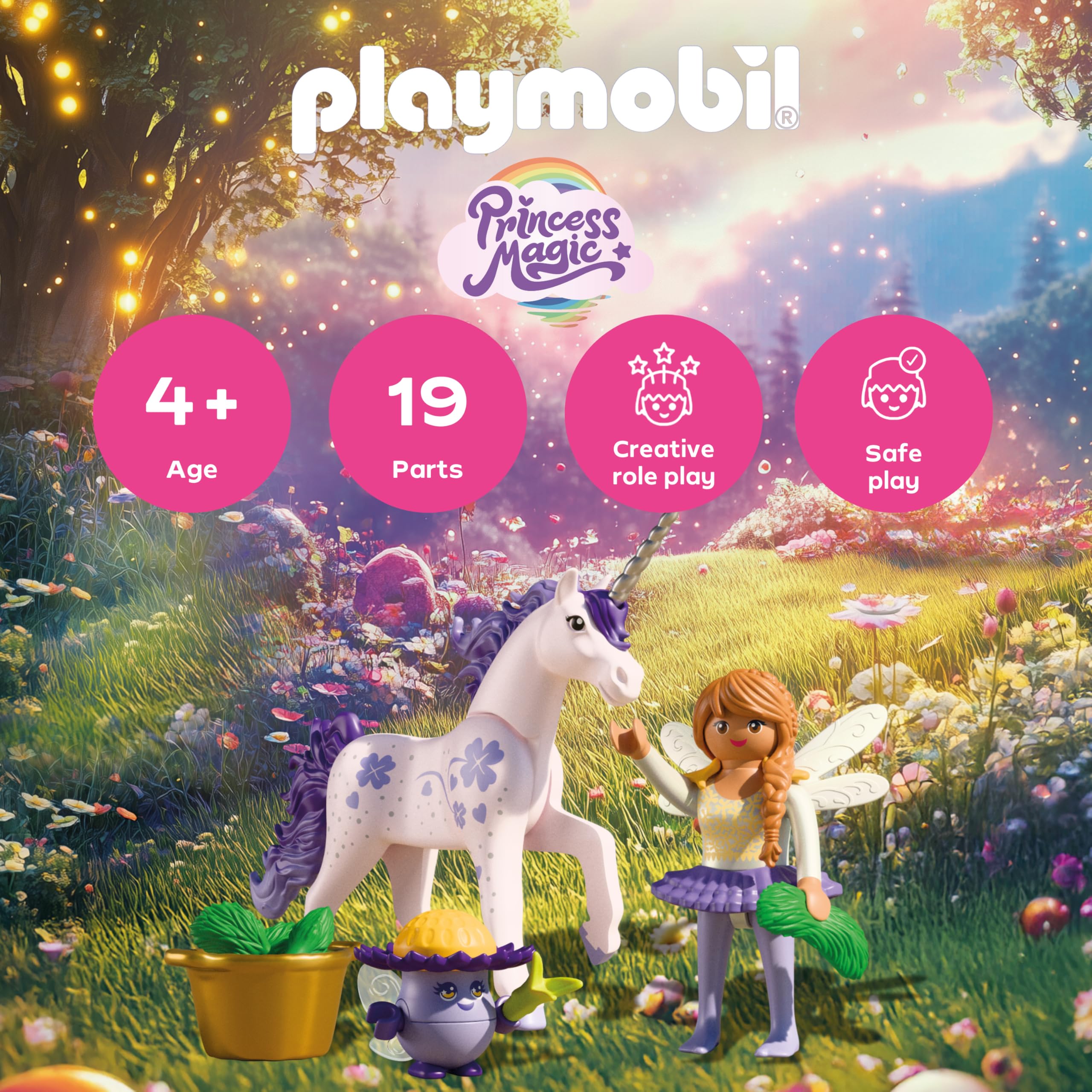 Playmobil | Magic Unicorns | Unicornio celeste con hada | Con detalles mágicos y accesorios intercambiables | Regalo perfecto para niños a partir de 4 años | 71841 6