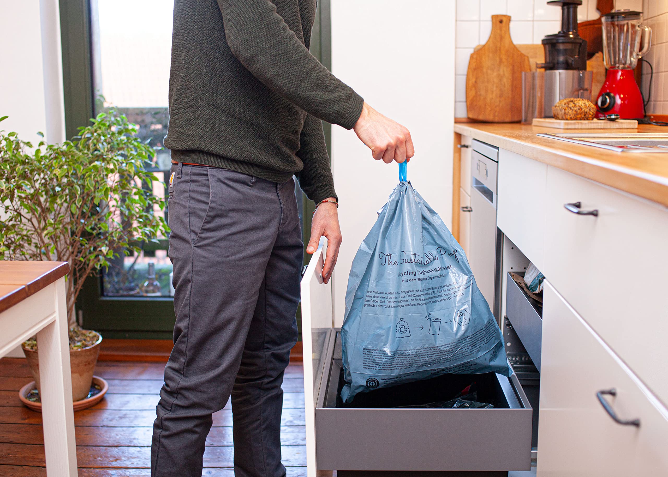 TSP Recycling Drawstring Bin Liners, 20 L, 15-Pack, Made from 90% Post-Consumer Recycled PE, Blue Angel Certified 4