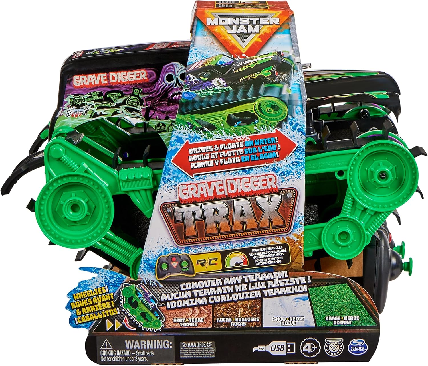 Monster Jam Grave Digger Trax - All-Terrain RC Vehicle for Kids 4+ 7