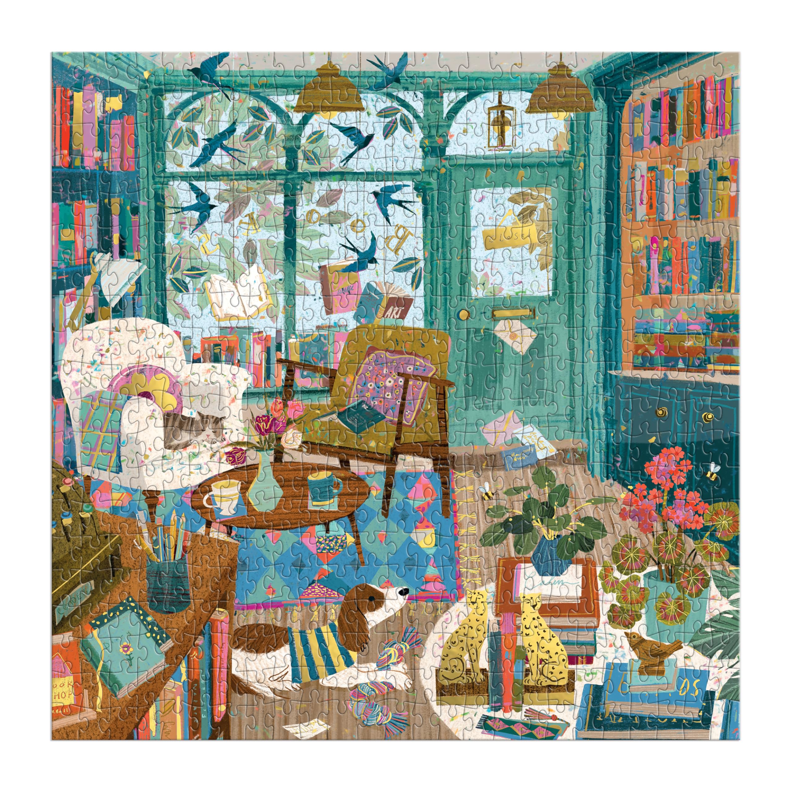 Galison Bookshop Afternoon 500 Piece Foil Puzzle - 20" x 20" Completed Size 4