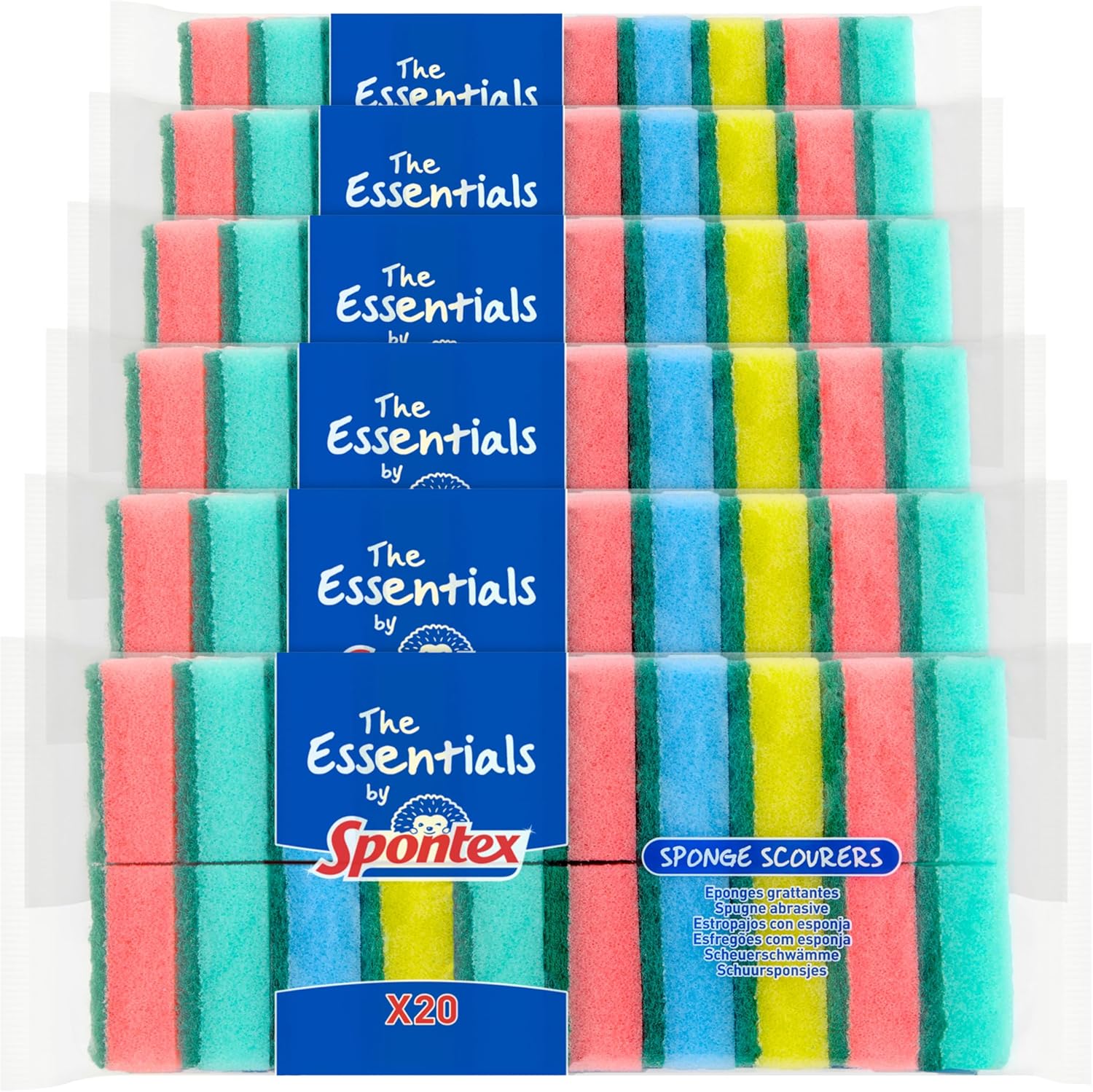 Spontex Essentials Sponge Scourer - 6 Pack of 20, Total 120 Scourers