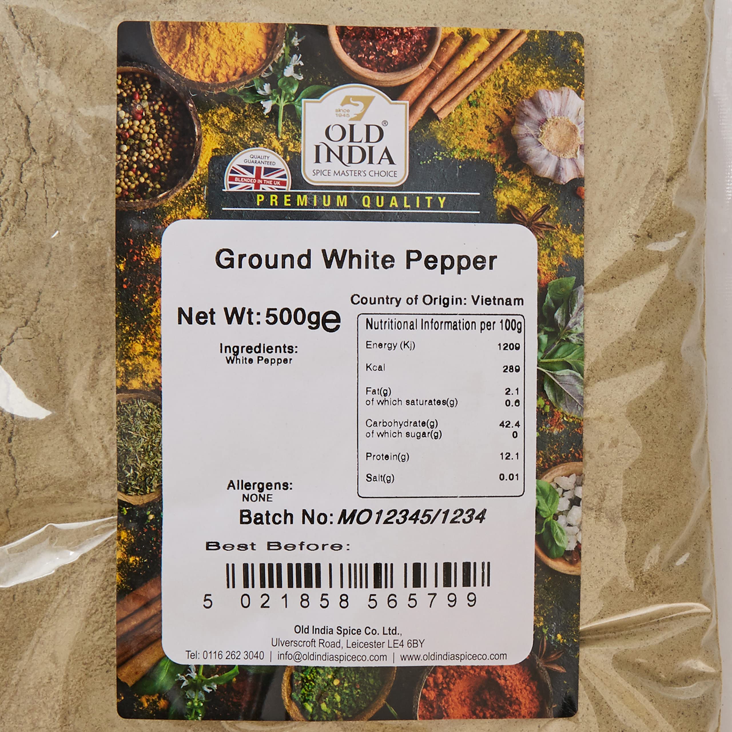 Old India Ground White Pepper - 100% Natural | 500g Pack | 2 Year Shelf Life