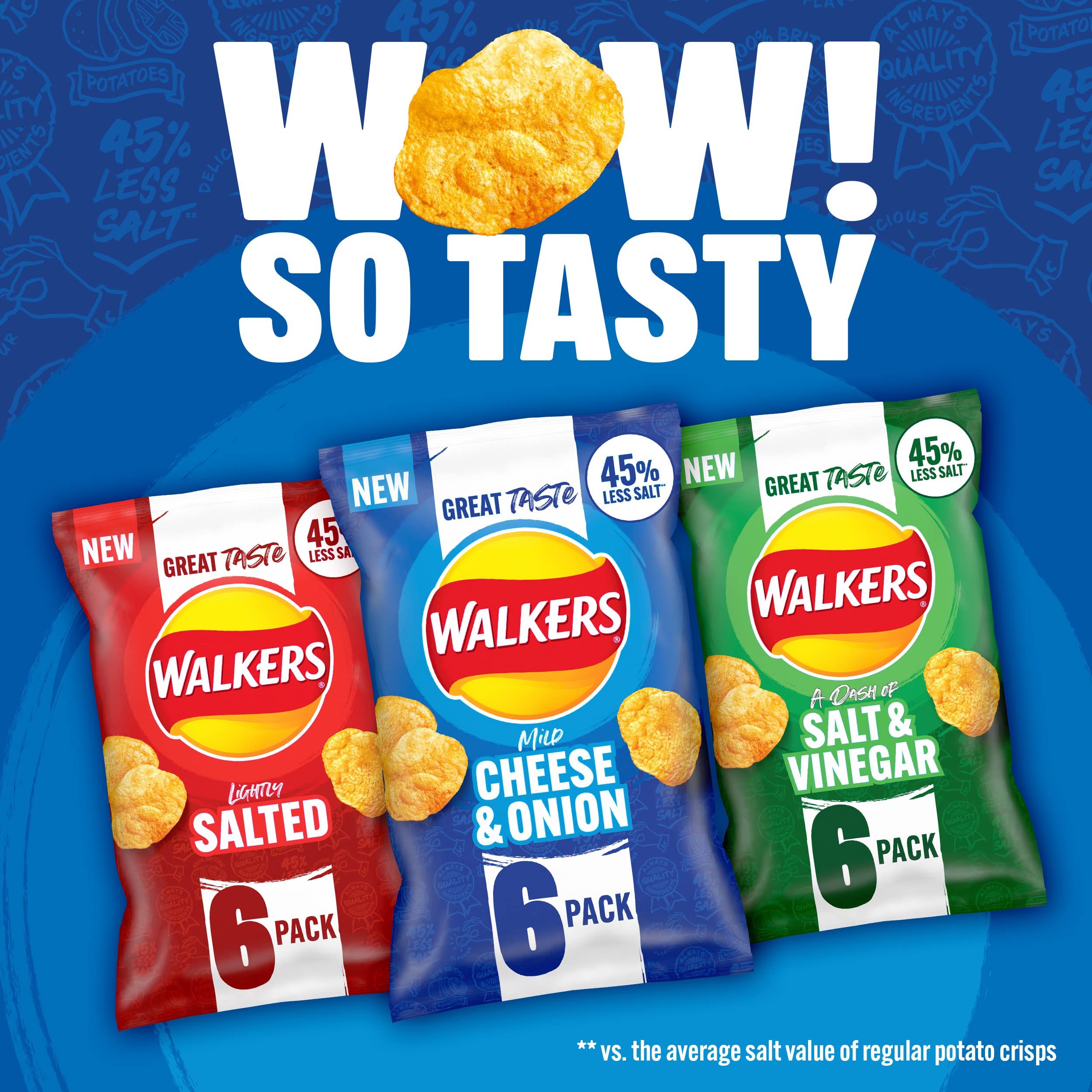 Walkers Less Salt Mild Cheese & Onion Crisps Multipack 6 x 25g 6