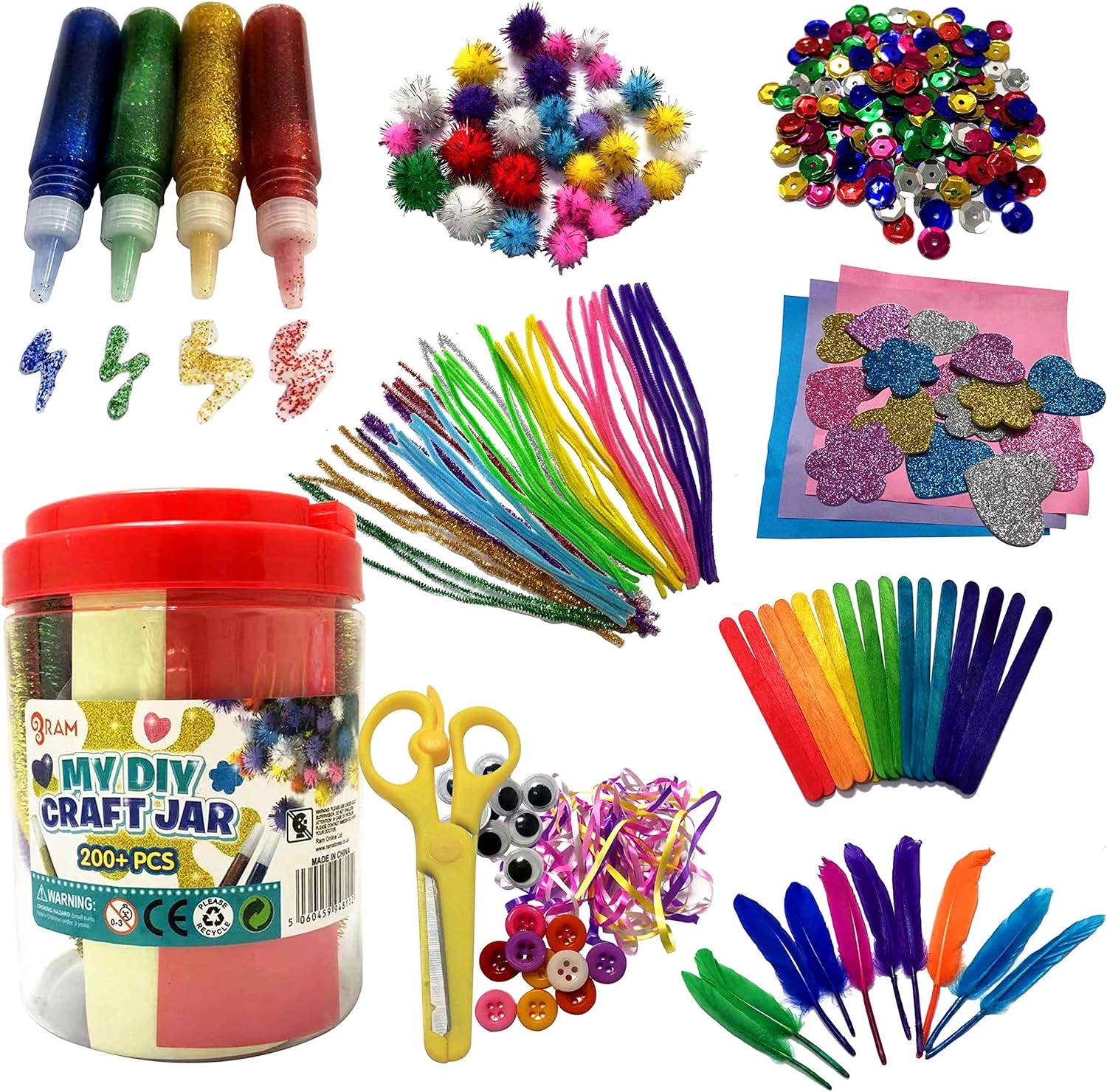 RAM Giant 200-Piece Kids Craft Art DIY Jar - Creative Crafting Set for Children