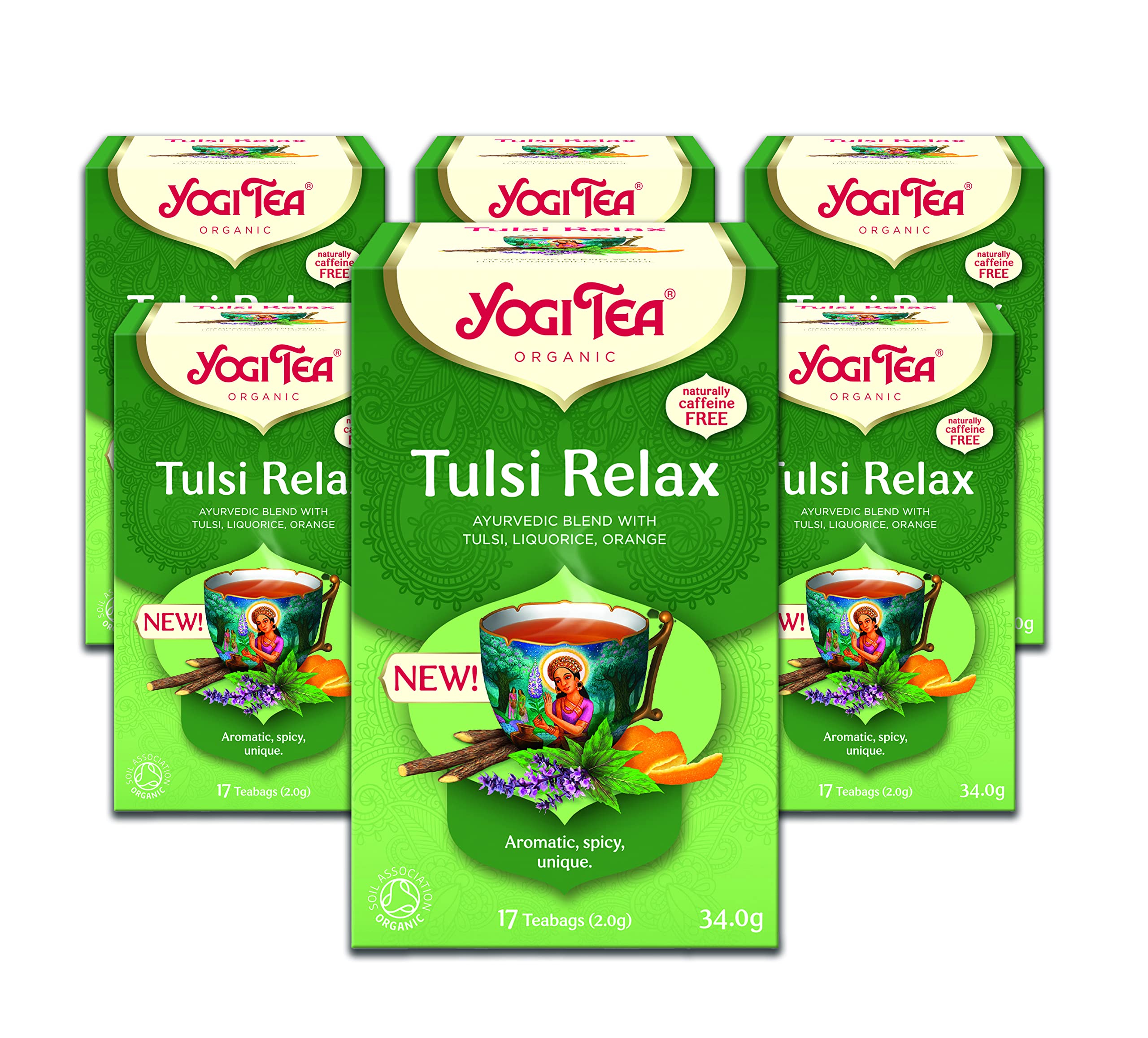 YOGI TEA Tulsi Relax Organic Herbal Tea, Naturally Caffeine Free, 6 Pack Tea Bags