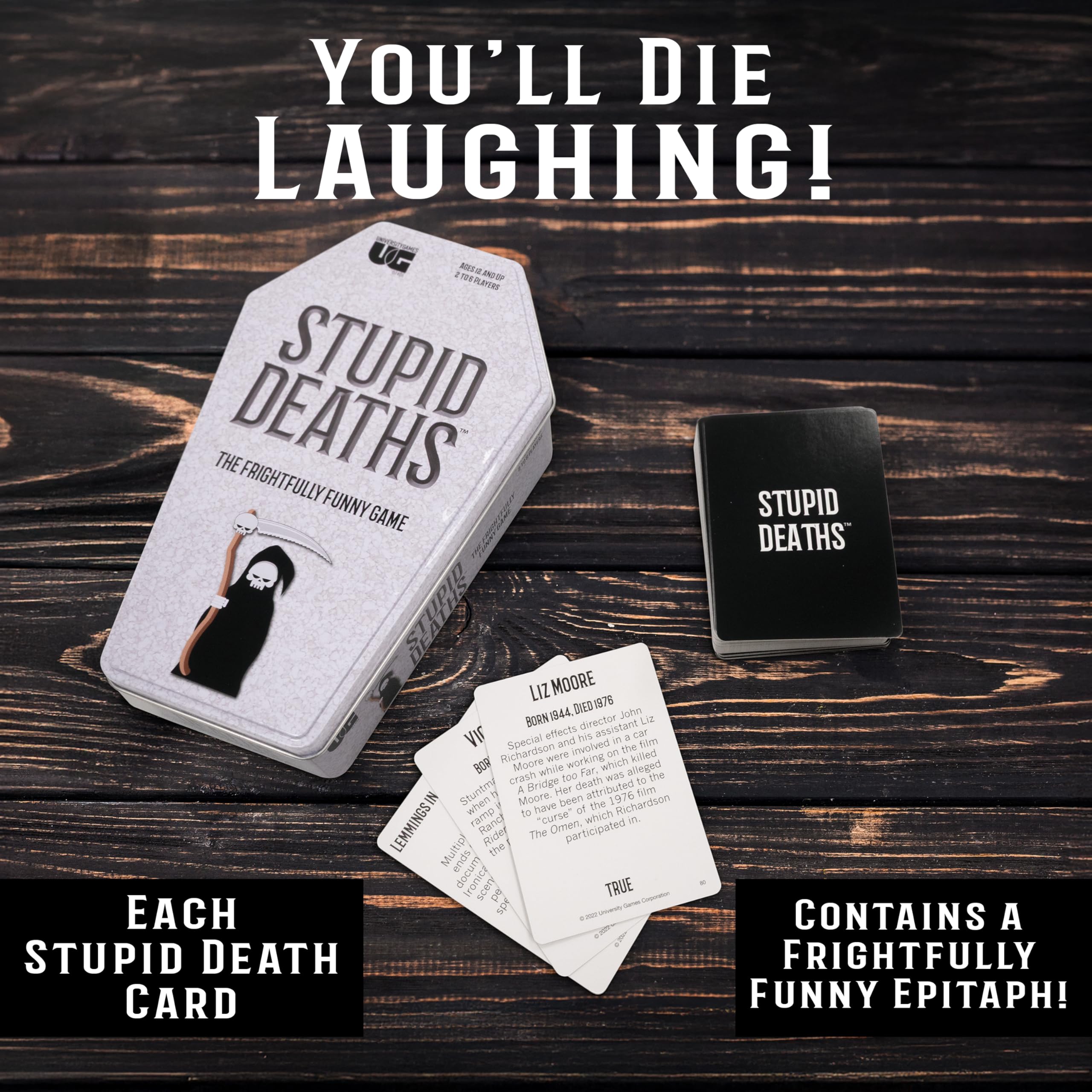 University Games Stupid Deaths Coffin Tin Card Game 01406 3
