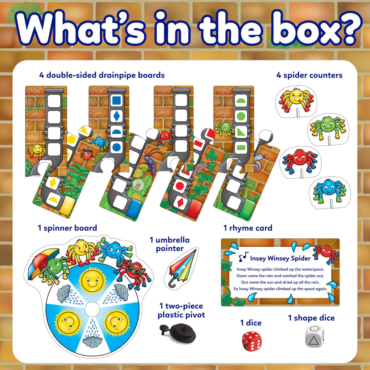 Orchard Toys Insey Winsey Spider Game - Shape and Counting Skills, Ages 3-6, 2-4 Players