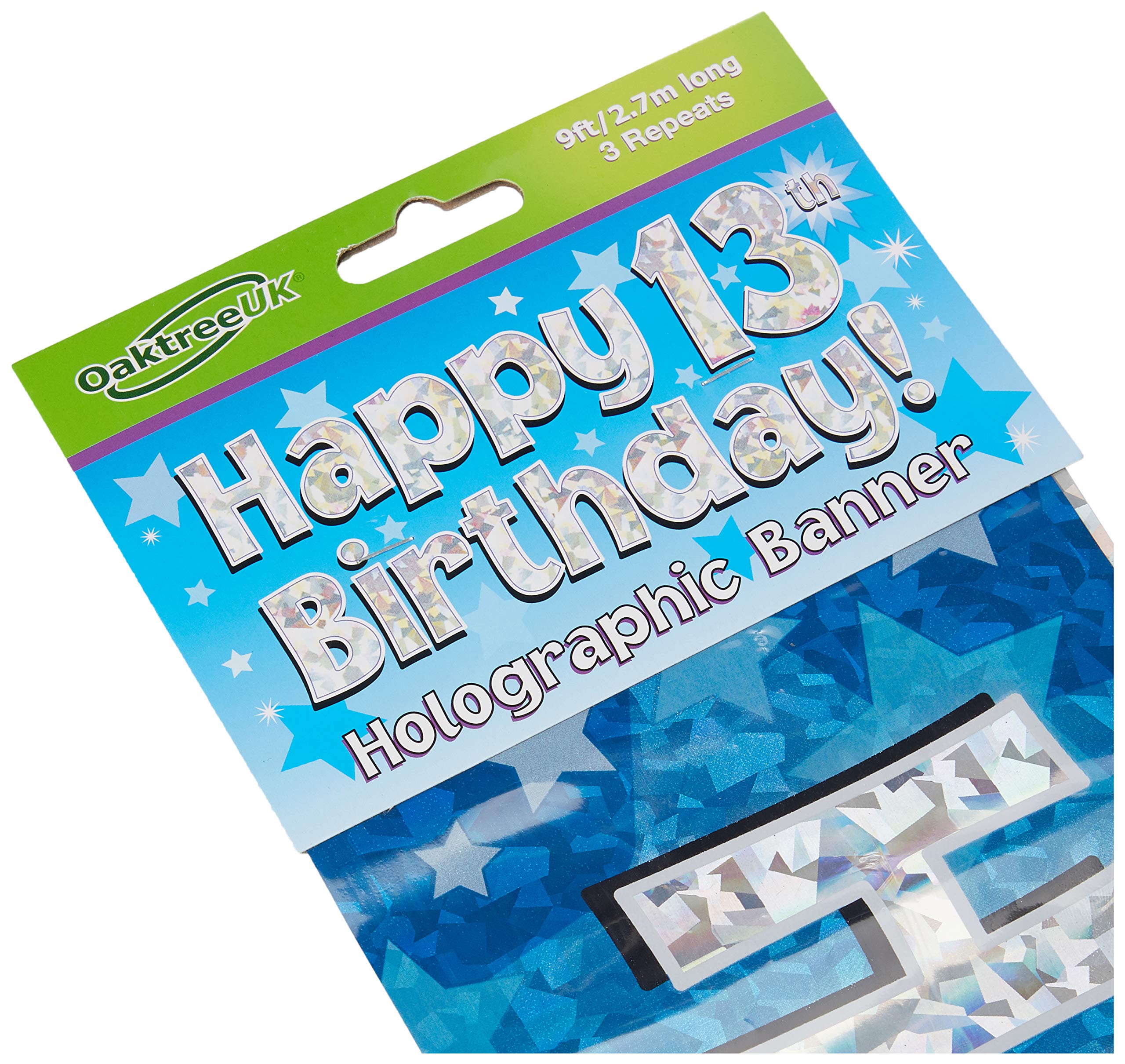 OakTree 9ft Sparkling Fizz 13th Birthday Banner - Blue Holographic Foil Decoration 4