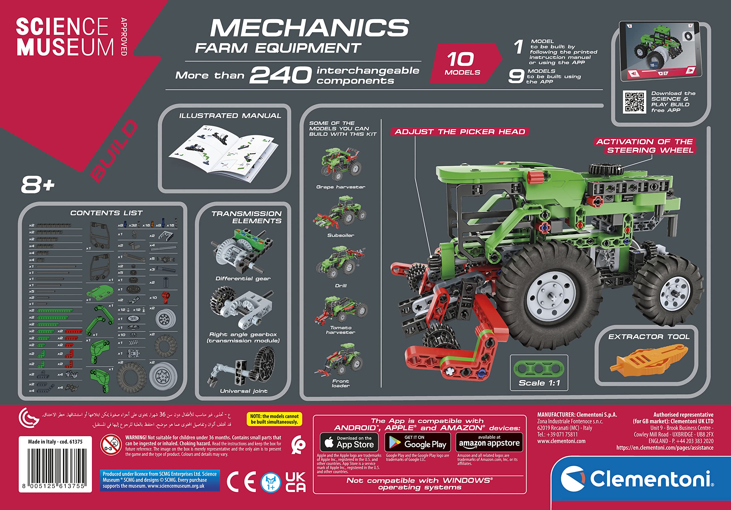Clementoni Science Museum Mechanics: Farm Vehicle Building Set - Build 10 Vehicles, STEM Learning for Ages 8-12 12