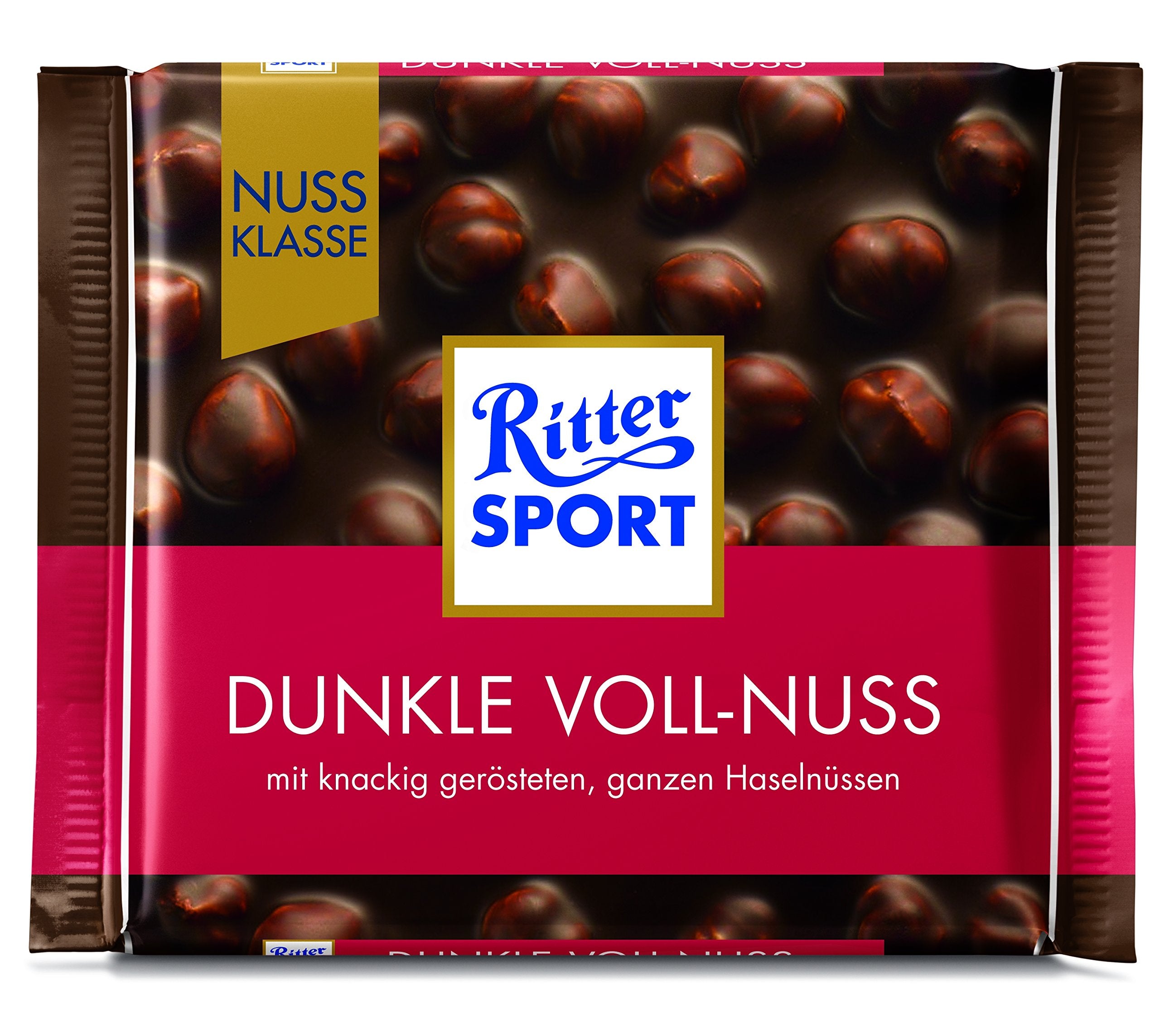 Ritter Sport Dark Chocolate Bar with Whole Hazelnuts - 100g
