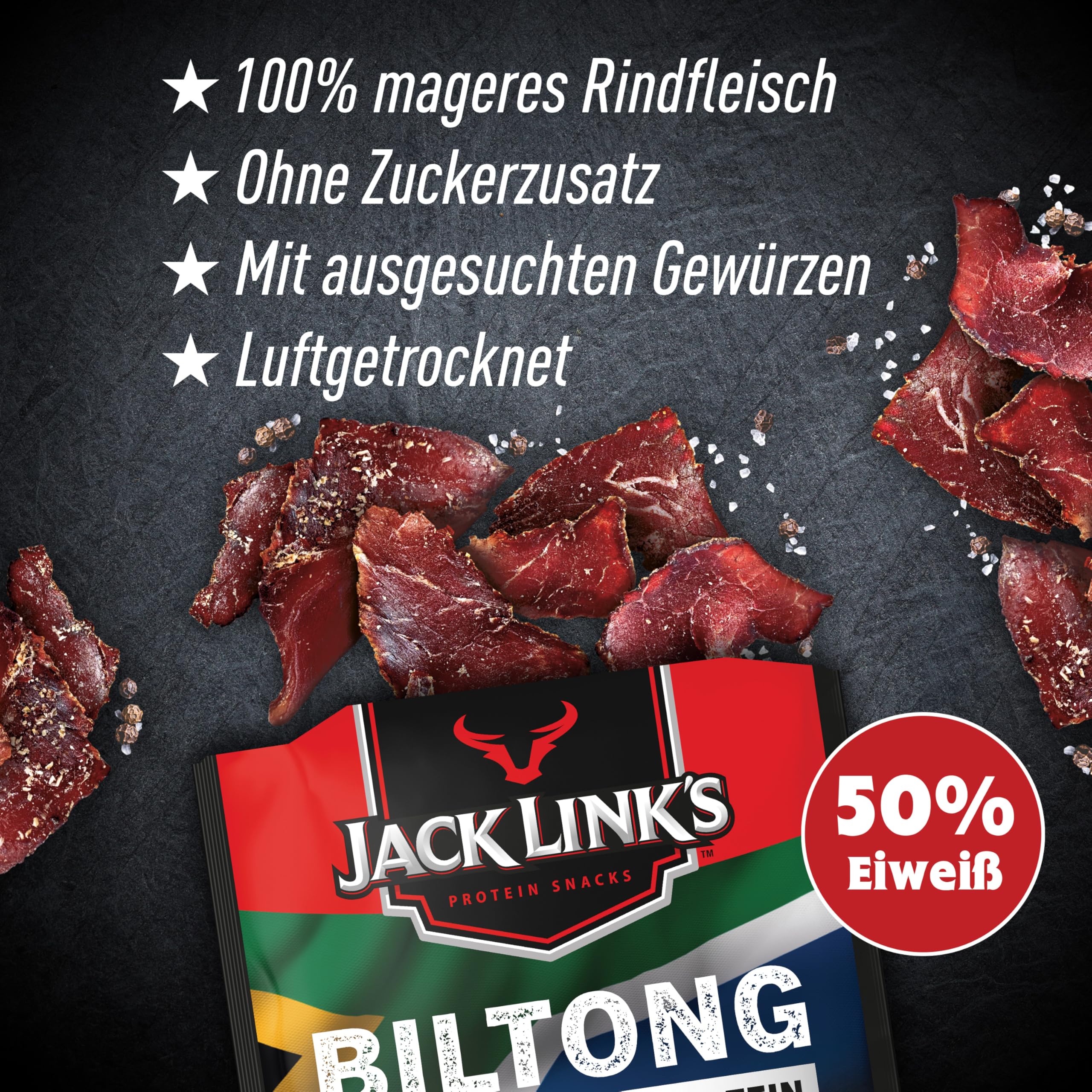 Jack Link's Biltong Jerky Original - Pack of 12 x 60g, Gluten Free High Protein Beef Snack 7