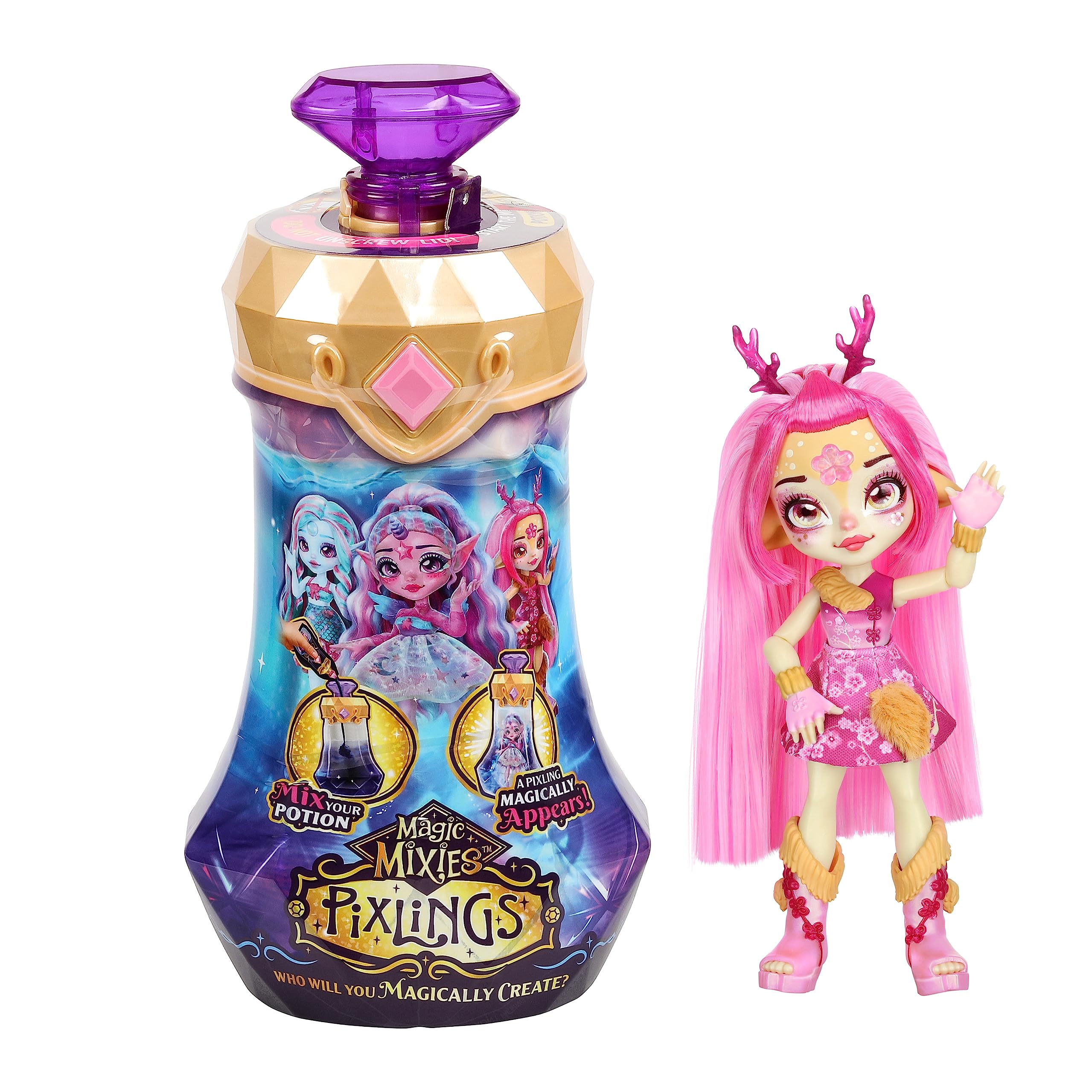 Magic Mixies Pixlings Deerlee The Deer Pixling - Magical Potion Reveal Doll | 6.5" Doll | Ages 5+