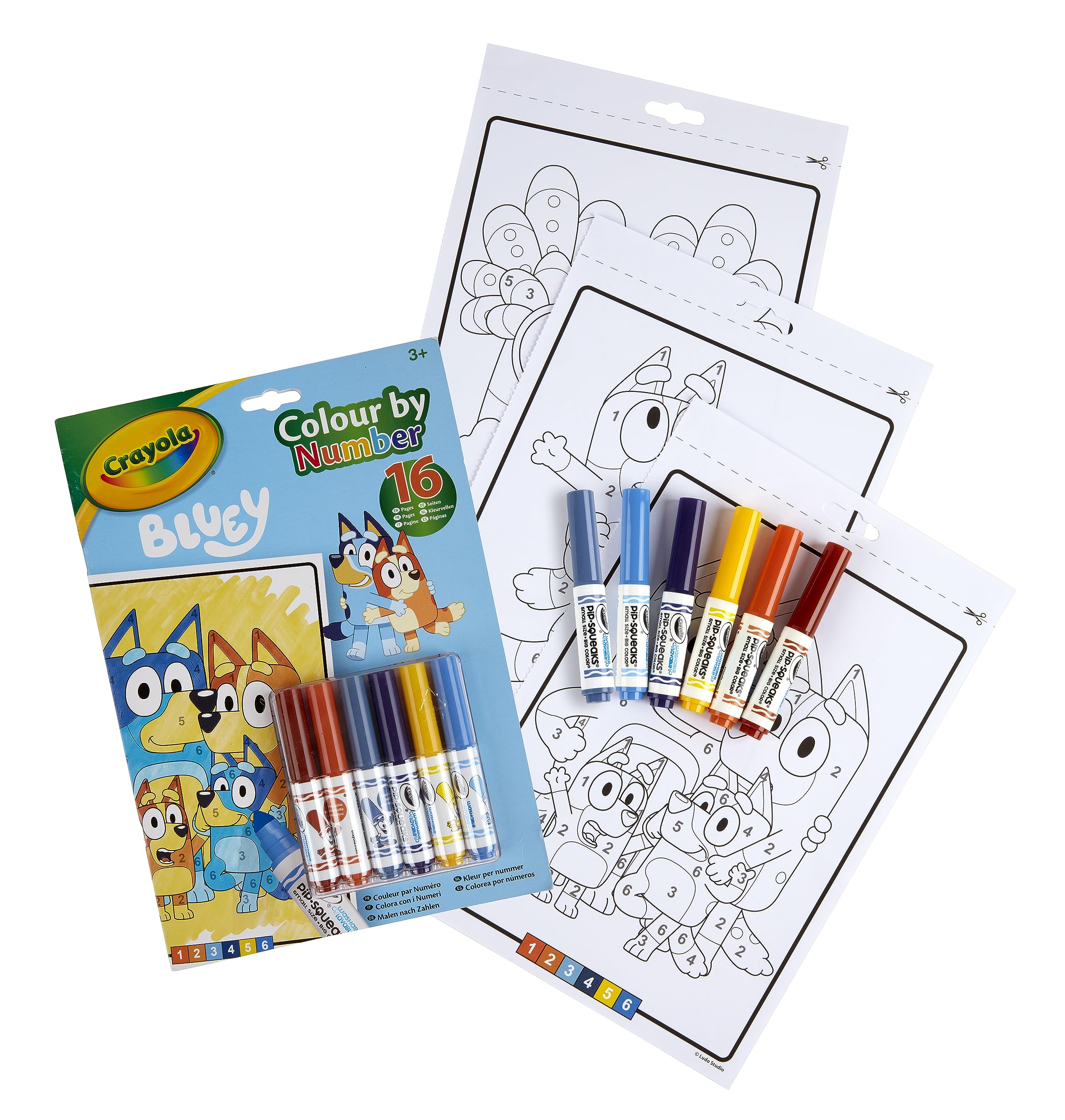 CRAYOLA Colour by Numbers - Bluey Activity Set | 16 Pages | 6 Mini-Markers | Ages 3+