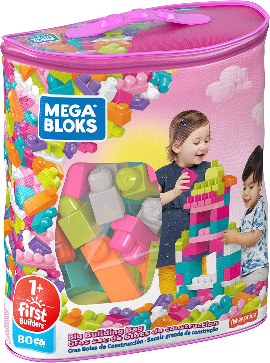 Mega Bloks First Builders Big Building Bag - 80-Piece Pink Building Set for Toddlers 7