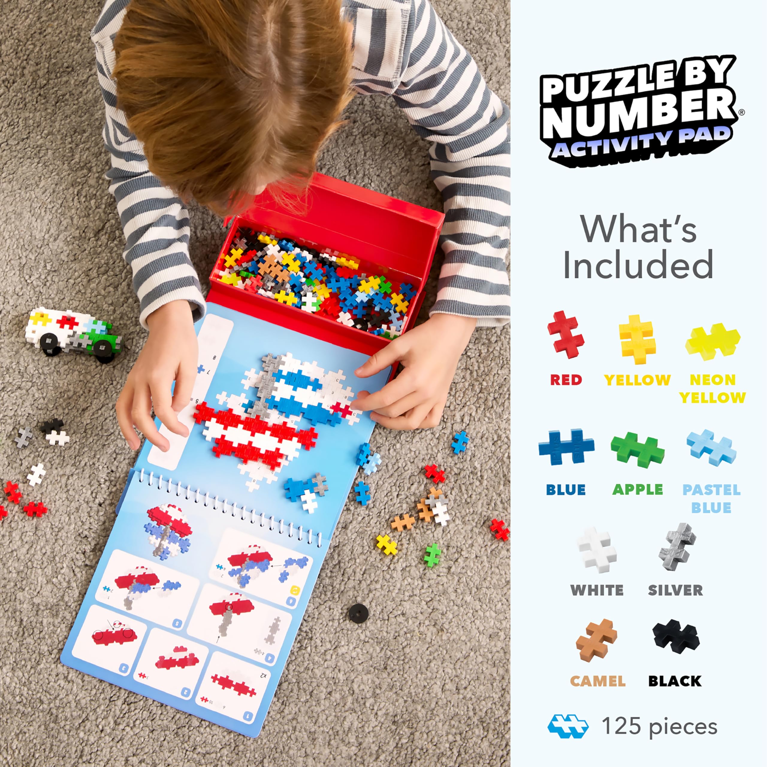 PLUS PLUS Puzzle by Number Activity Pad - 125-Piece Travel Building Set for Kids 5+ 7