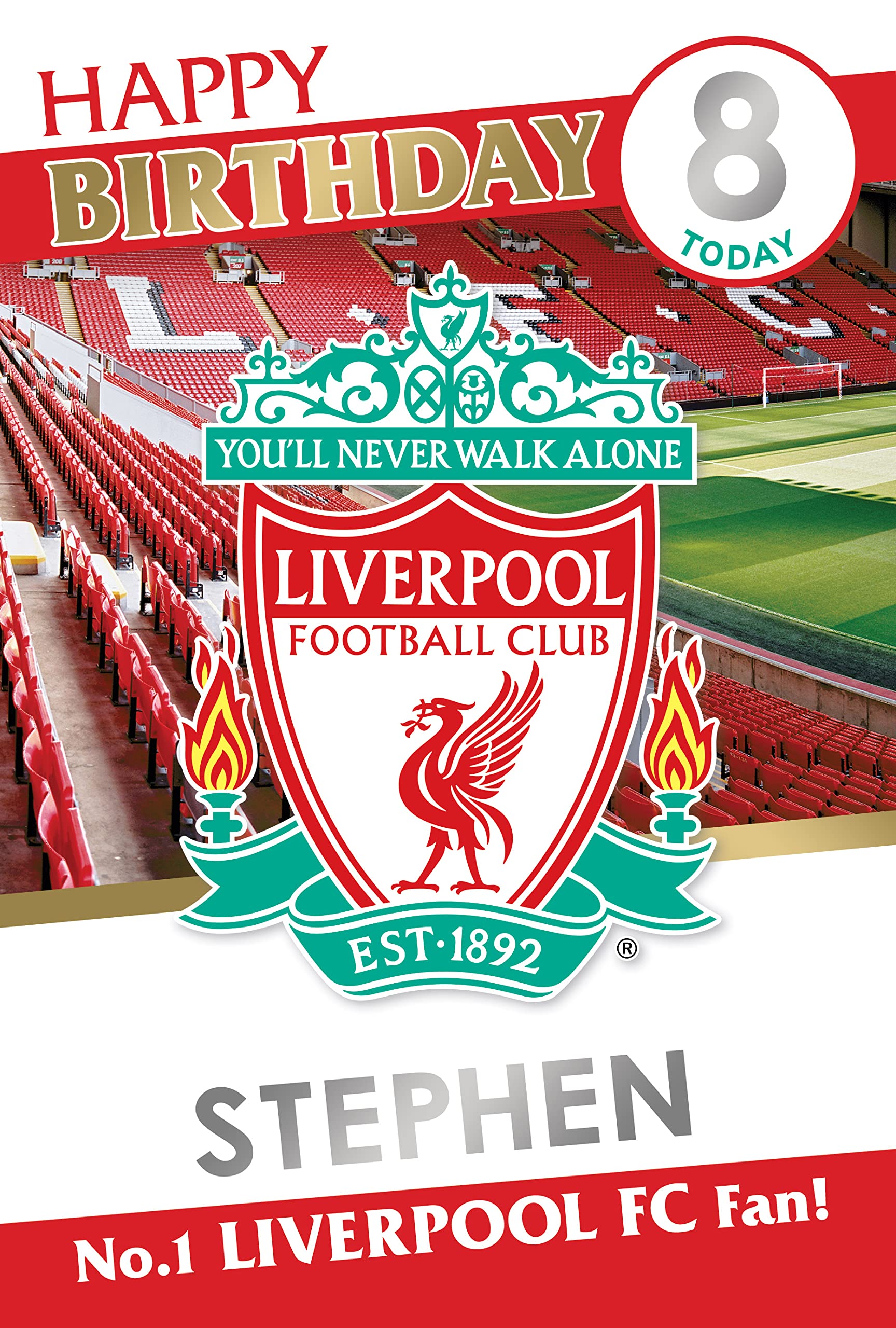 Danilo Promotions Liverpool FC Birthday Card - Personalised Name & Age Stickers | 9 x 6 Inches 1