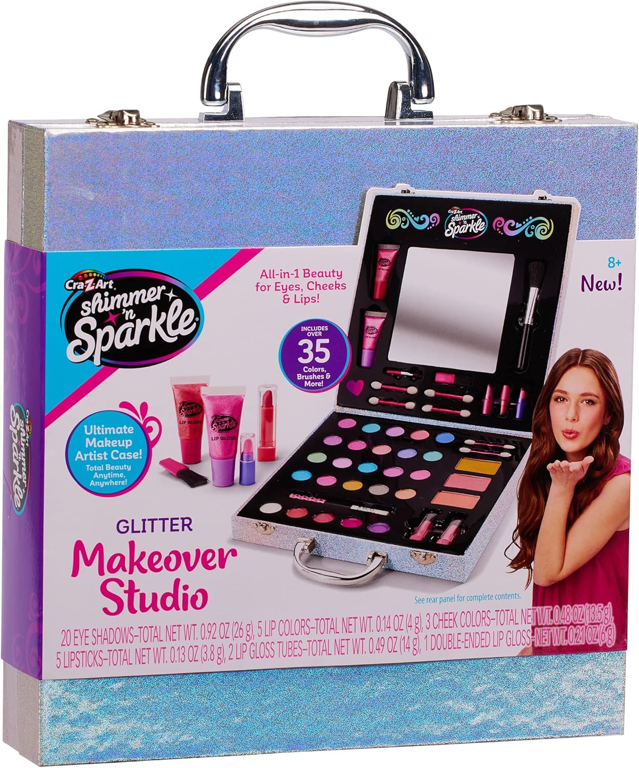 Shimmer 'N Sparkle Glitter Makeover Studio Kids Makeup Set for Girls (35+ Piece Real Makeup Playset) 5
