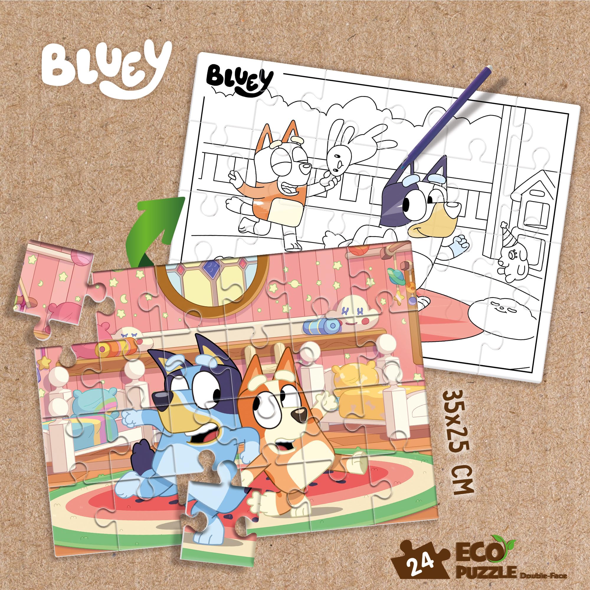 Liscianigiochi Bluey Double-Sided Colouring Jigsaw Puzzle - 24 Pieces | Ages 3+ 4