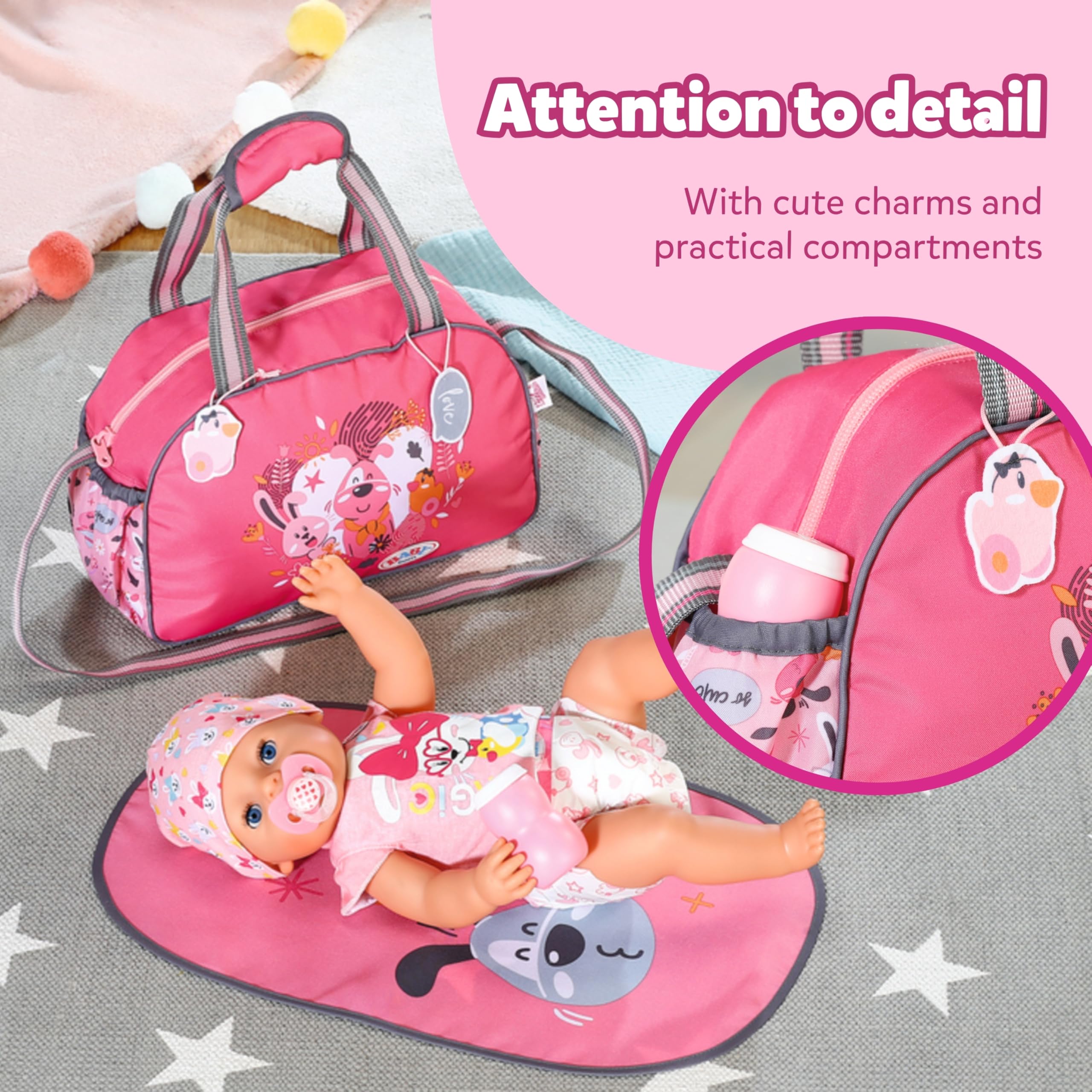 BABY born Doll Changing Bag - Pink Shoulder Bag with Changing Mat, Lotion Bottle & Nappy 20