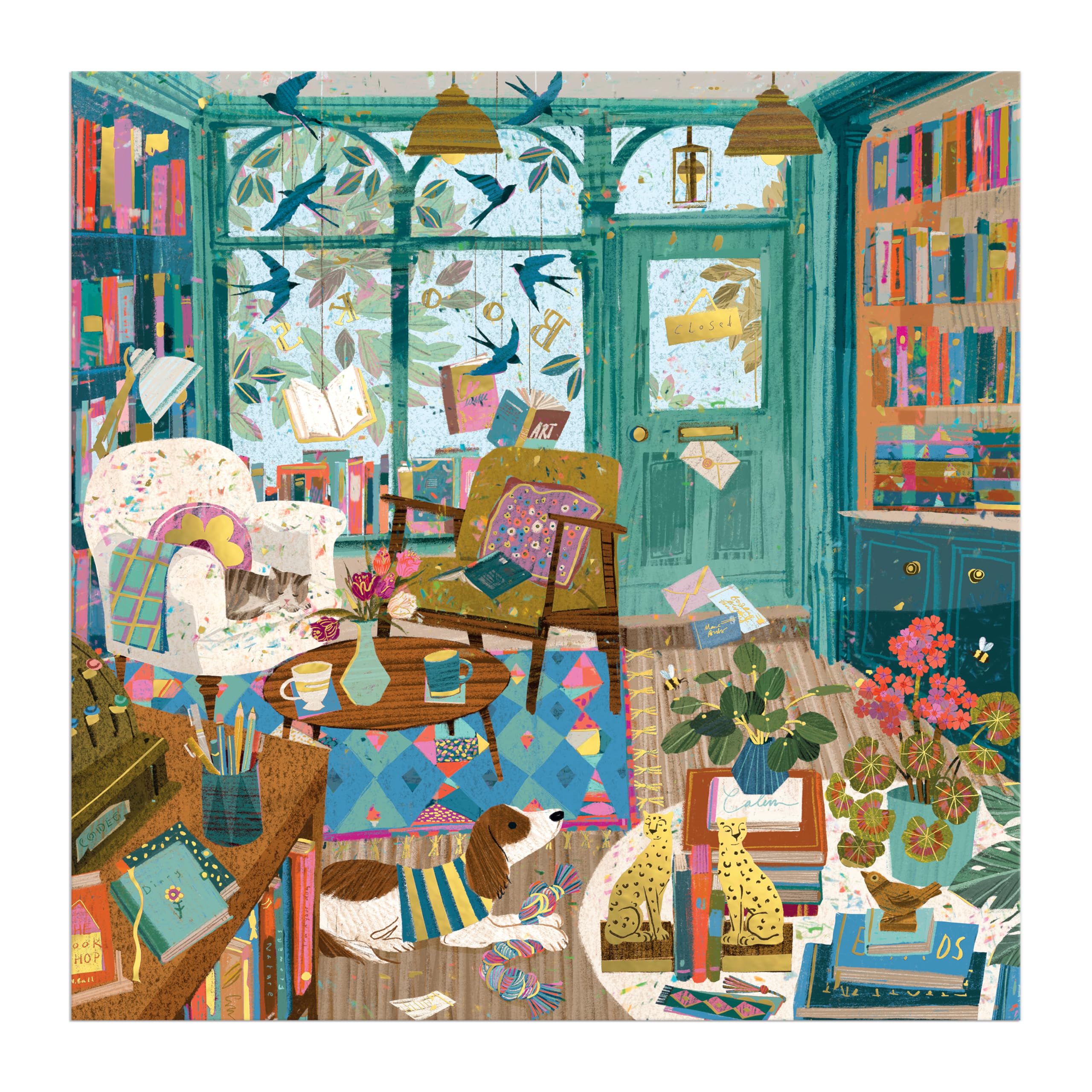 Galison Bookshop Afternoon 500 Piece Foil Puzzle - 20" x 20" Completed Size