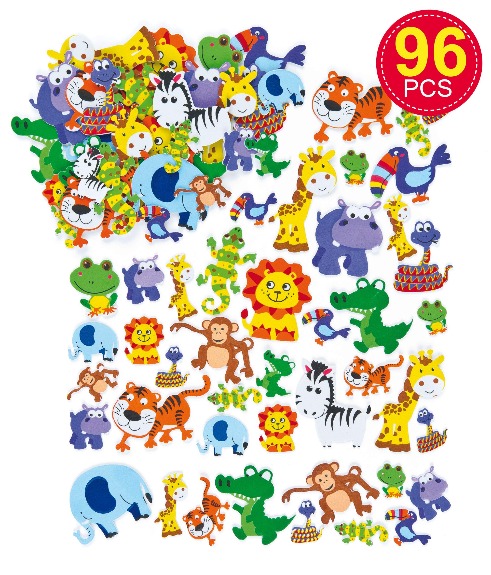 Baker Ross Jungle Animal Foam Stickers (96 Pack) - Self Adhesive Puffy Scrapbook Embellishments