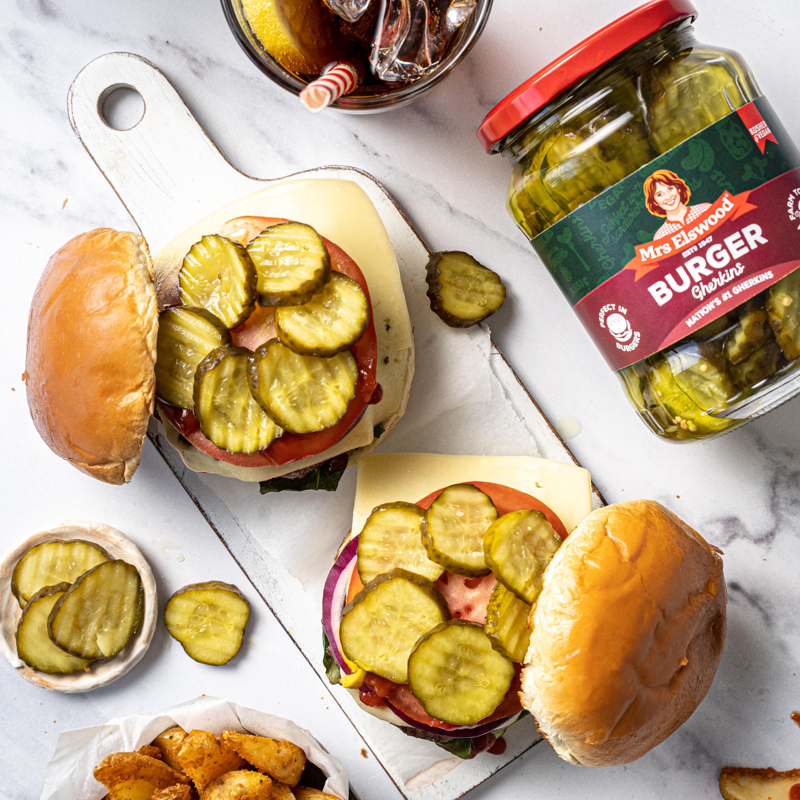 Mrs Elswood Burger Gherkins - Pickled Cucumbers in Sweet & Tangy Brine, 670g Jar 4
