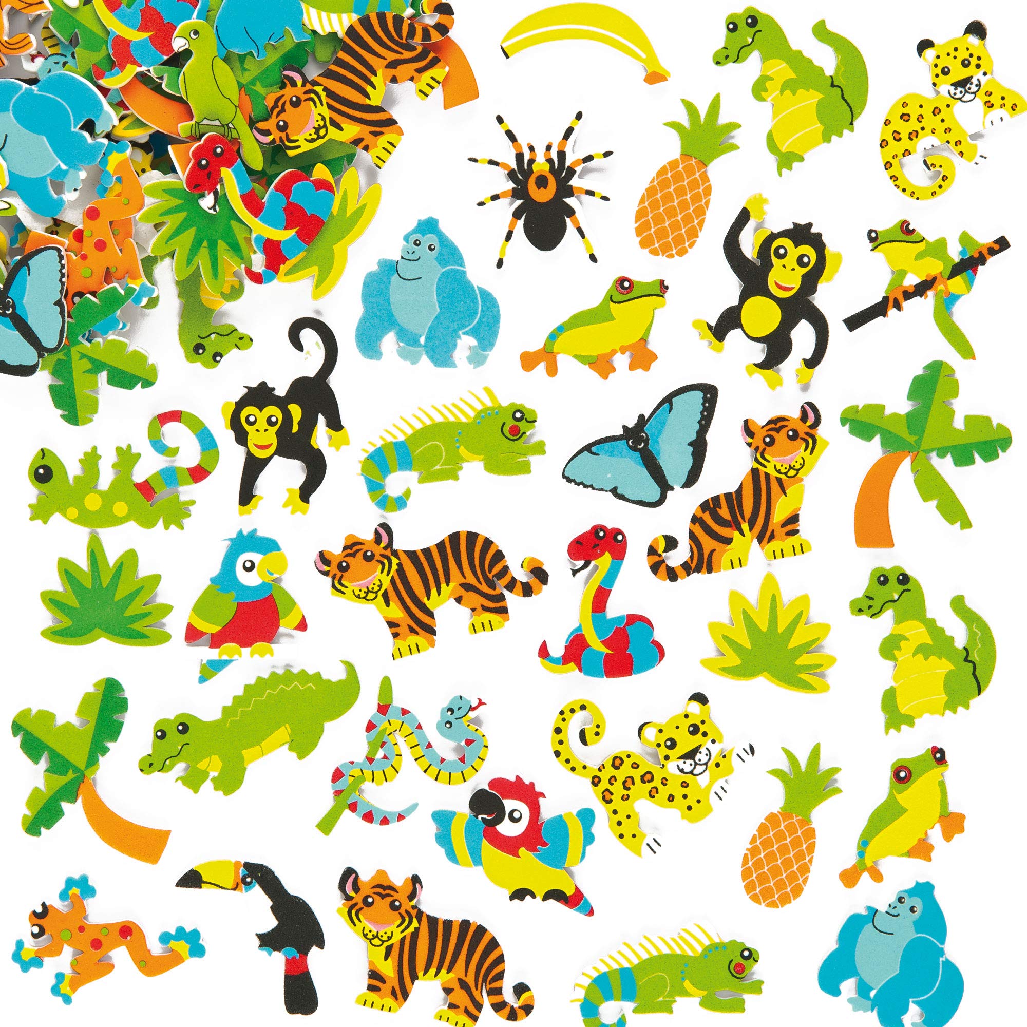Baker Ross Rainforest Foam Stickers - 100 Assorted Designs for Kids Crafts | 3-6 cm