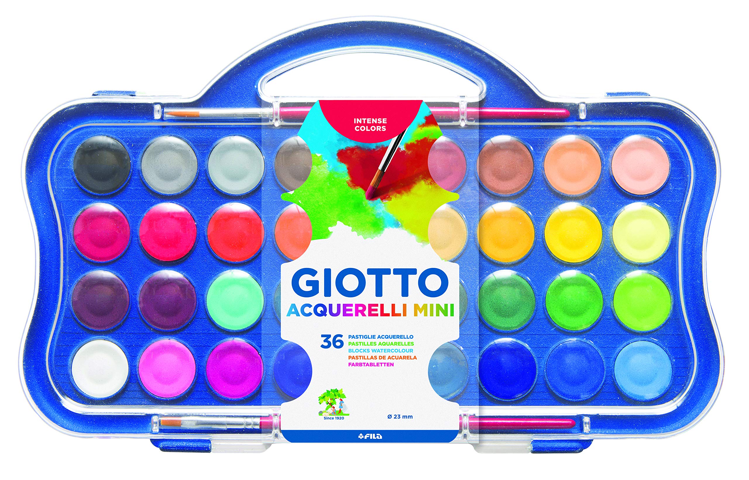 GIOTTO Watercolour Paint Set - 36 Assorted Blocks | Washable | Includes Palette