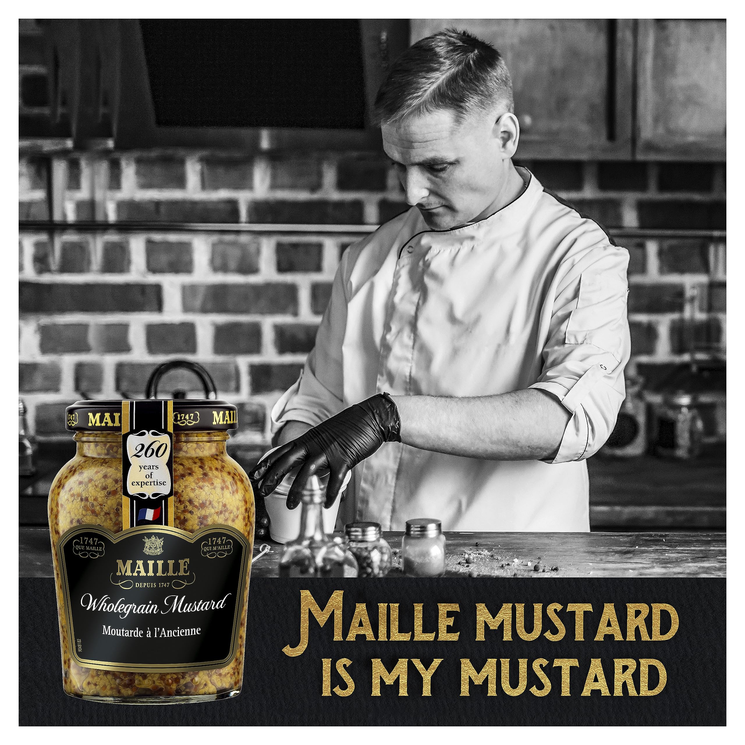 Maille Wholegrain Mustard - French Gourmet Condiment for Pork, Beef, and Salad Dressings | 210g