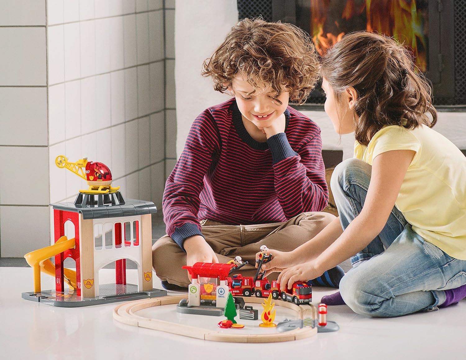 BRIO World Fire & Rescue Central Fire Station Playset - Compatible with BRIO Wooden Trains, Age 3+ 9