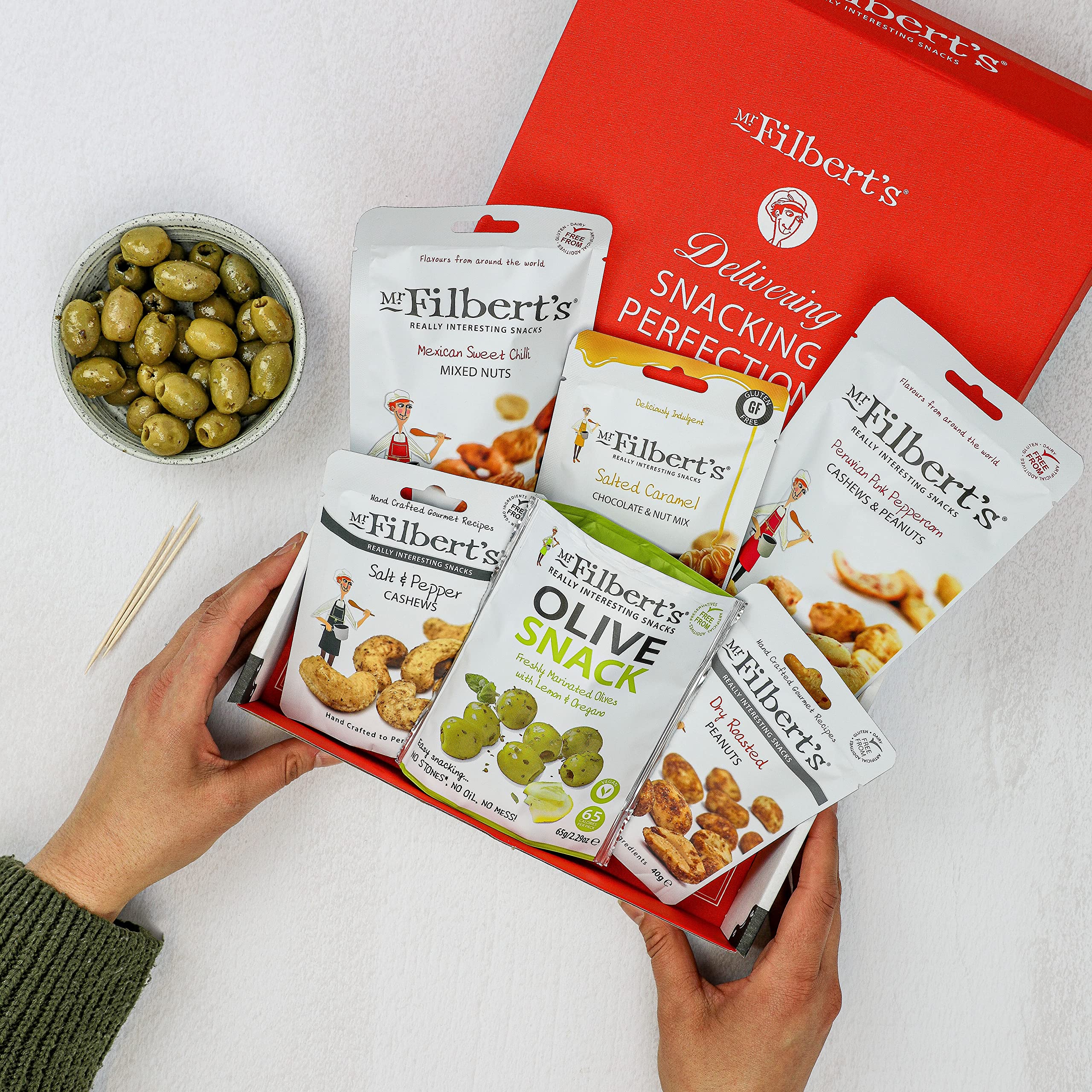 Mr Filbert's Snack Selection - Assorted Nuts and Olives - 6 Pack Gourmet Gift 13