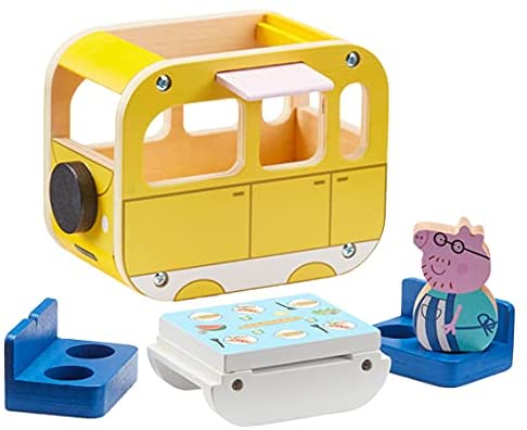 Peppa Pig Wooden Campervan - Push Along Toy with Daddy Pig Figure