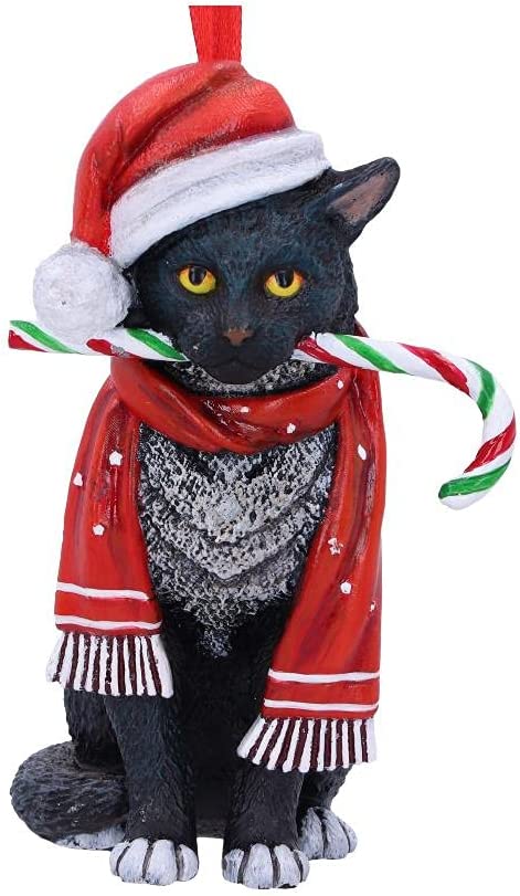 Nemesis Now Candy Cane Cat Hanging Ornament (LP) 9cm, Red