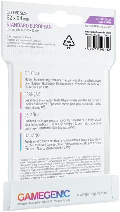 GAMEGEN!C Berry Matte Standard European Card Sleeves 62 x 94 mm (50 Count) - GG1064