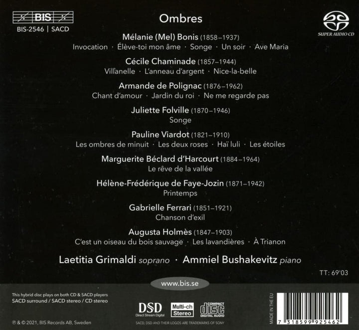 Bonis - Ombres [Laetitia Grimaldi; Ammiel Bushakevitz; Tania Erdal] [Bis: BIS2546] [Audio CD]