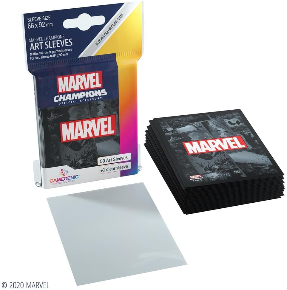 Gamegenic Marvel Champions Sleeves - Black, 50-Pack with Transparent Case